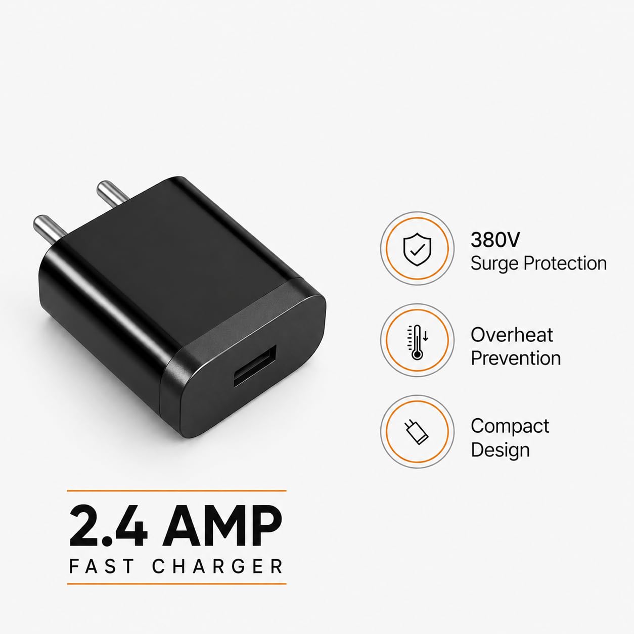 KOTSUN 12W 2.4 Amp Mobile Charger with USB to V8 Cable, Fast Charging Support, Compatible with Most Android Devices, Durable Design, Easy to use, Perfect for Home, Office, and Travel.” (KOTSUN-MI-01) - Image 4