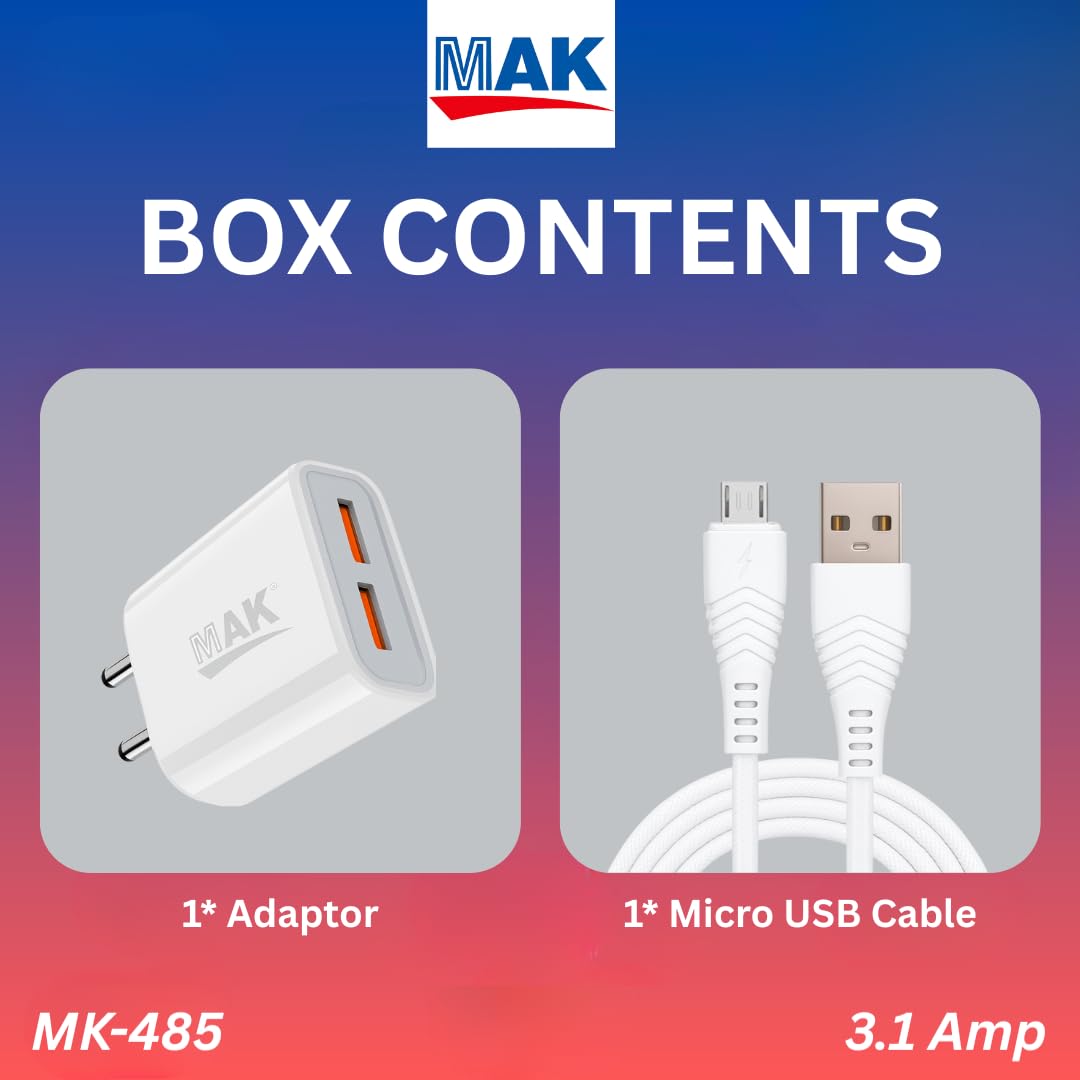 15W Dual USB Port Fast Charger with Micro USB Cable | Universal Mobile Wall Adapter | Dual Output Travel Charger for Android Smartphones & Accessories | Compact & Safe Design - Image 5