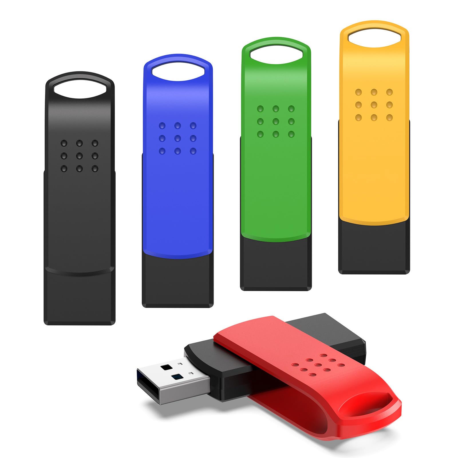 32GB USB Flash Drive 5 Pack, Swivel USB 2.0 Memory Stick Thumb Drive with Keychain Design, Portable Pen Drives for PC, Laptop, Car, TV, 5 Multicolor USB Drives for Data Storage and File Sharing