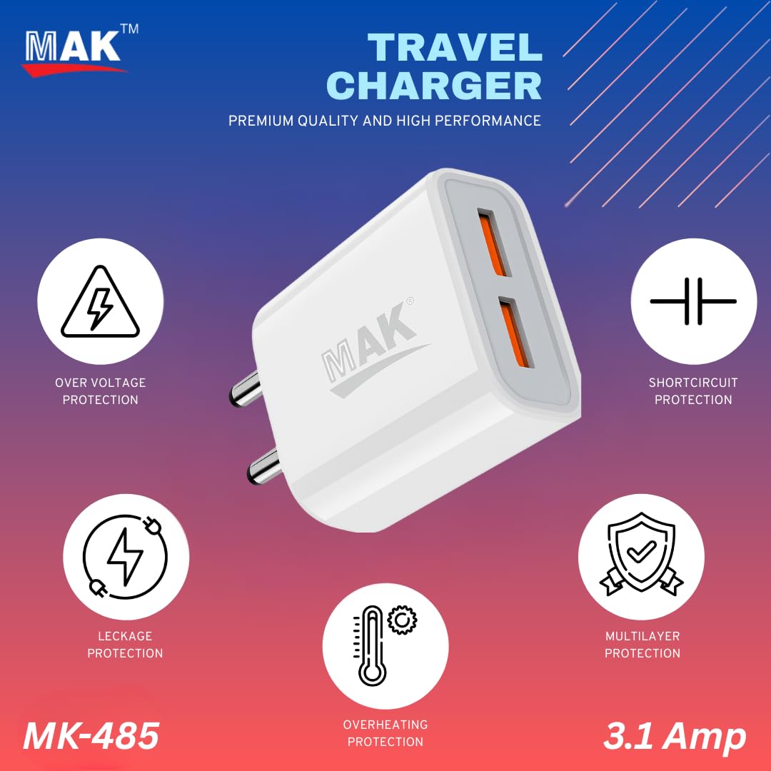 15W Dual USB Port Fast Charger with Micro USB Cable | Universal Mobile Wall Adapter | Dual Output Travel Charger for Android Smartphones & Accessories | Compact & Safe Design - Image 2