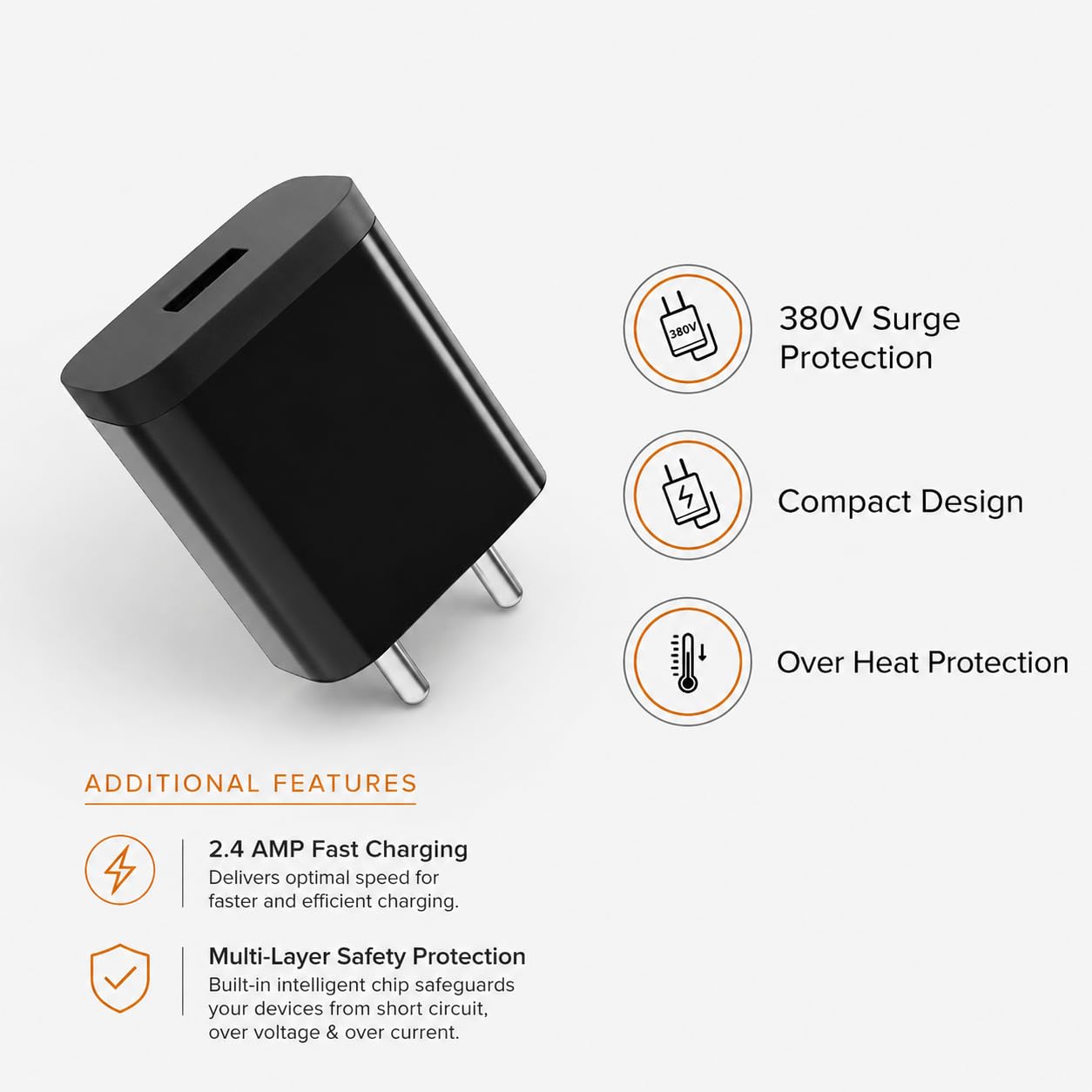 KOTSUN 12W 2.4 Amp Mobile Charger with USB to V8 Cable, Fast Charging Support, Compatible with Most Android Devices, Durable Design, Easy to use, Perfect for Home, Office, and Travel.” (KOTSUN-MI-01) - Image 3