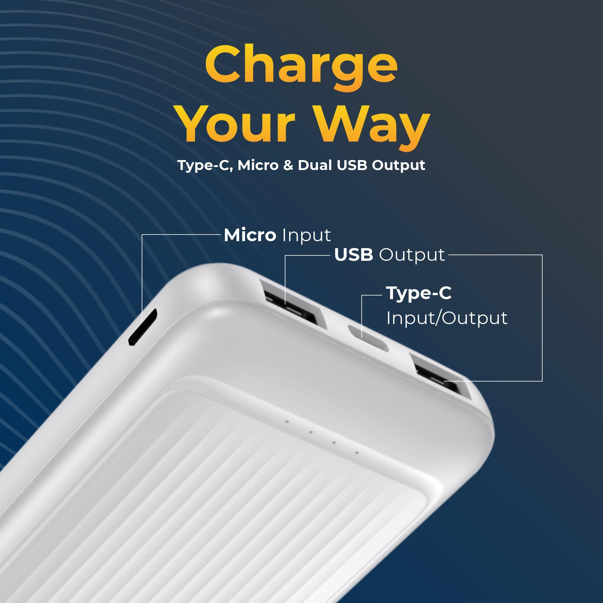 SKYVOLT 10000mAh Power Bank, 22.5W Fast Charging, Dual USB-A & Type-C Input/Output, LED Indicator, Li-Polymer Battery, Multi-Layer Protection, Universal Compatibility (White) - Image 5