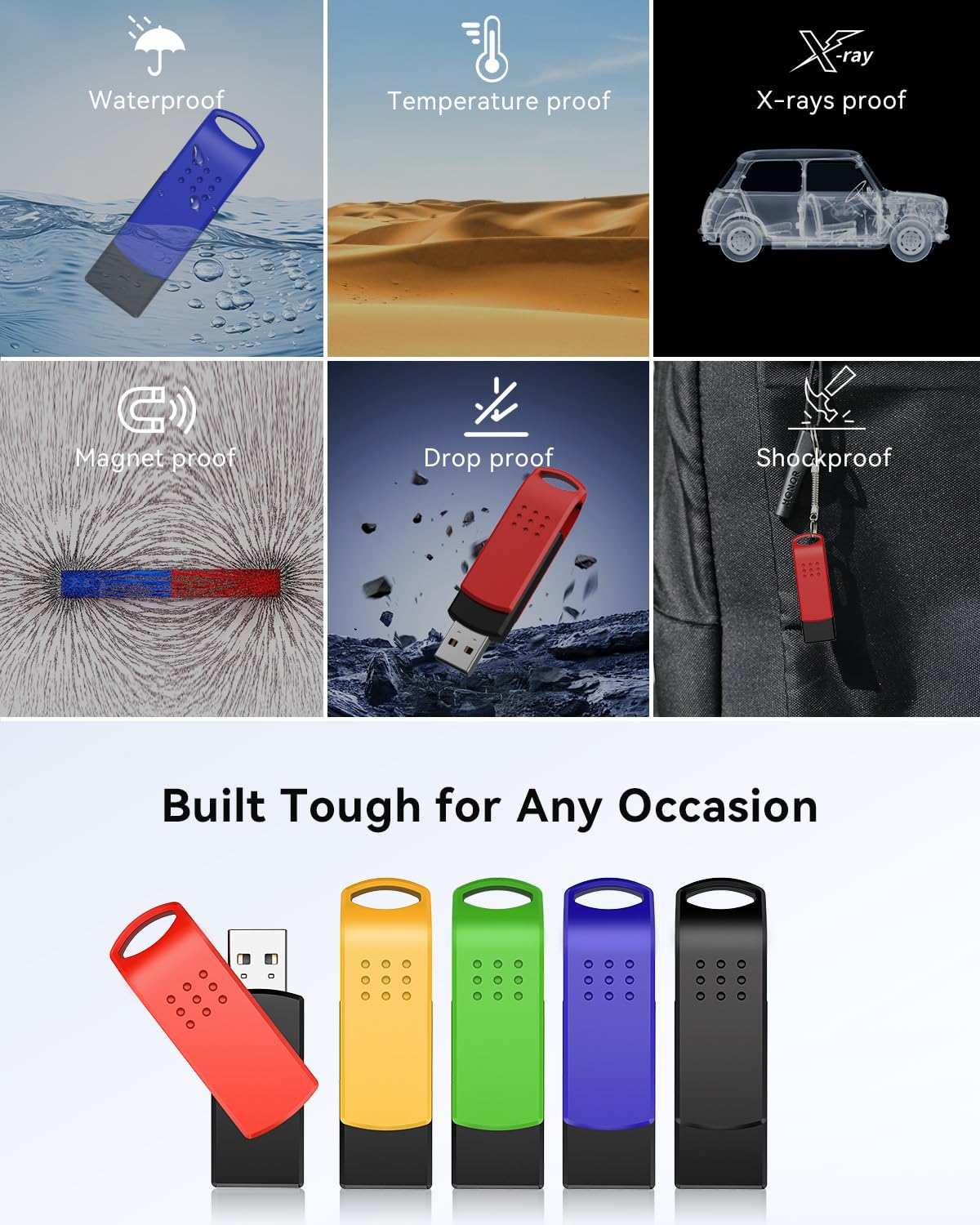 32GB USB Flash Drive 5 Pack, Swivel USB 2.0 Memory Stick Thumb Drive with Keychain Design, Portable Pen Drives for PC, Laptop, Car, TV, 5 Multicolor USB Drives for Data Storage and File Sharing - Image 3