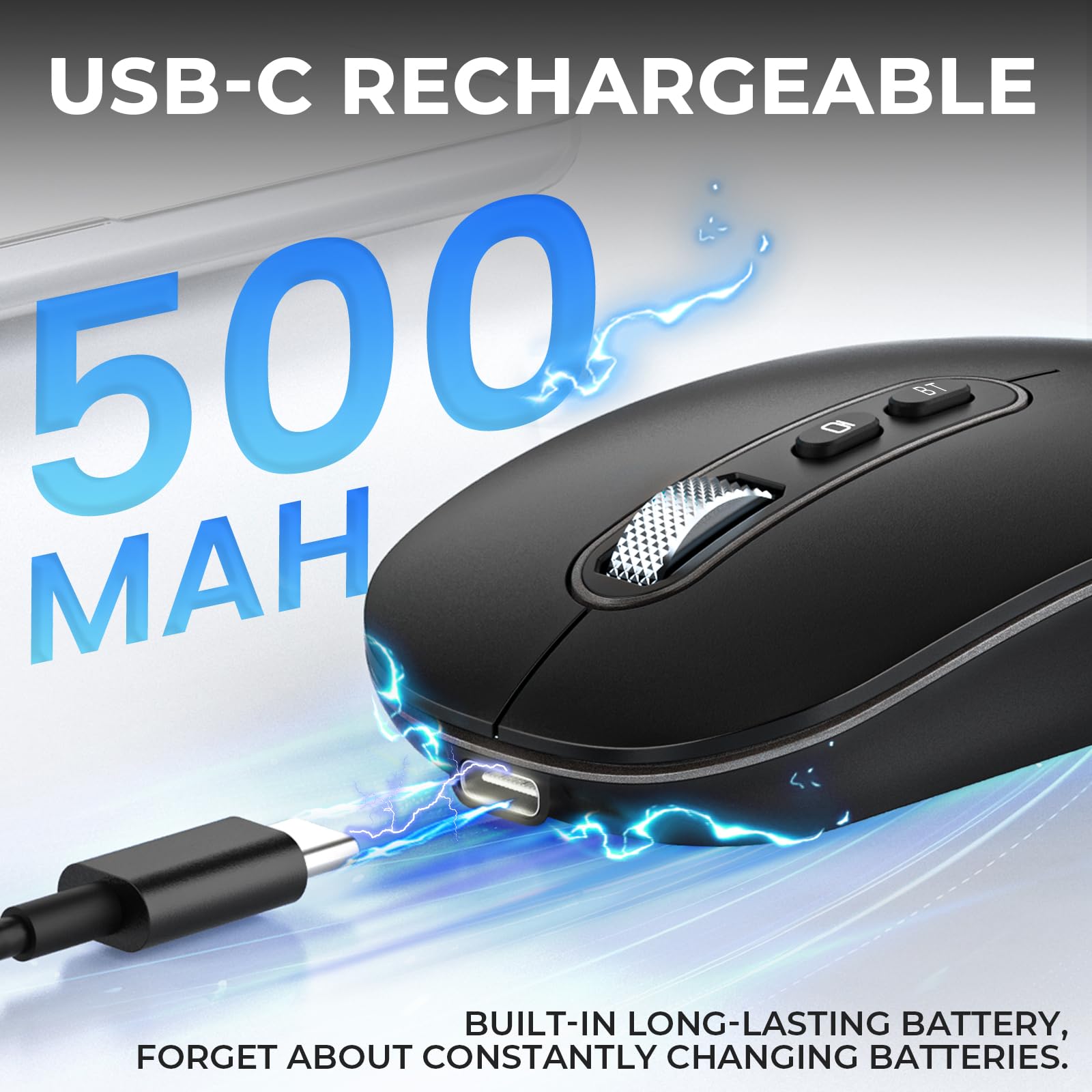 USB C Wireless Mouse, Rechargeable Dual-Mode Mouse(Type C and Bluetooth), Silent Mice for MacBook Air/Pro, Slim Portable Travel Mice for iPad Laptop PC Computer - Black - Image 5