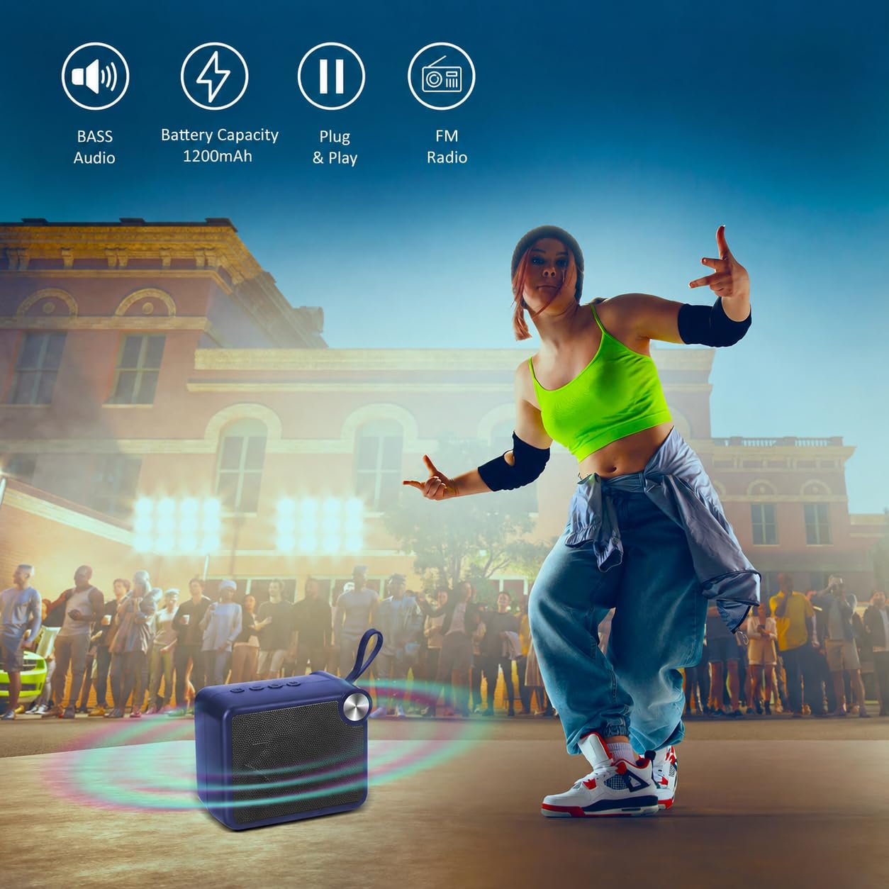 10W Mini Bluetooth Speaker with Pristine Sound, 8 Hours Playtime, Multi-Playback Modes-BT5.4/TF Card/USB, Front Metal Grill, Type-C Fast Charging, Multi-Function Control Buttons (Blue) - Image 2