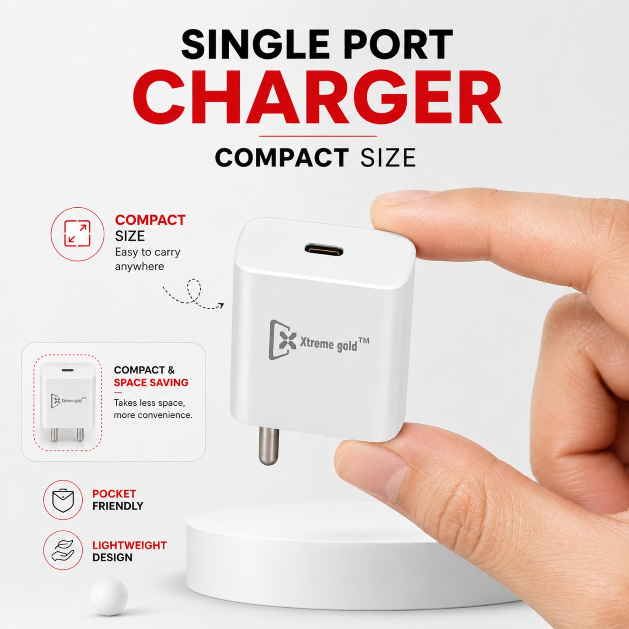 20W PD Fast Charger with 1m Datacable | EG-701 | Fast Charging Mobile Charger | Compact Travel Adapter | Safe Multi Protection | Home Office Travel | White - Image 6