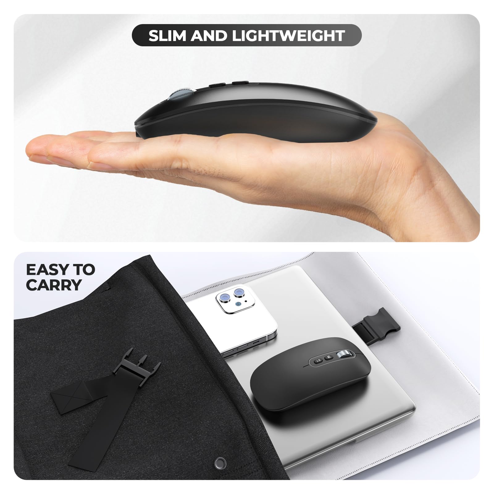 USB C Wireless Mouse, Rechargeable Dual-Mode Mouse(Type C and Bluetooth), Silent Mice for MacBook Air/Pro, Slim Portable Travel Mice for iPad Laptop PC Computer - Black - Image 3