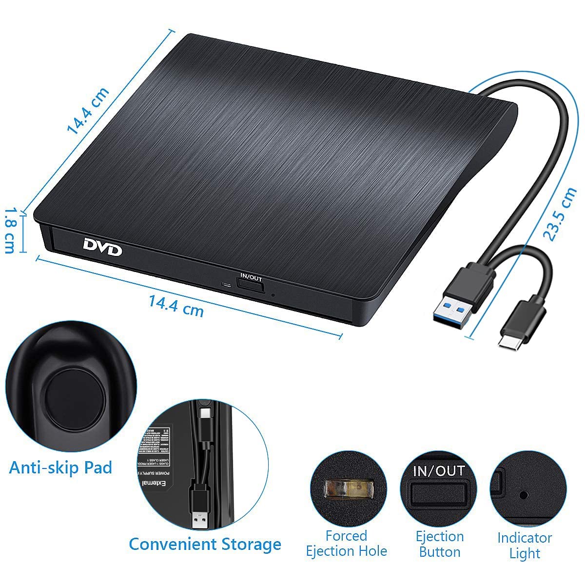 External CD/DVD Drive for Laptop, USB 3.0 CD Burner +/-RW CD ROM External DVD Drive Portable DVD Player for Laptop Desktop PC Apple Mac Windows 11/10/8/7/XP Linux OS - Image 8
