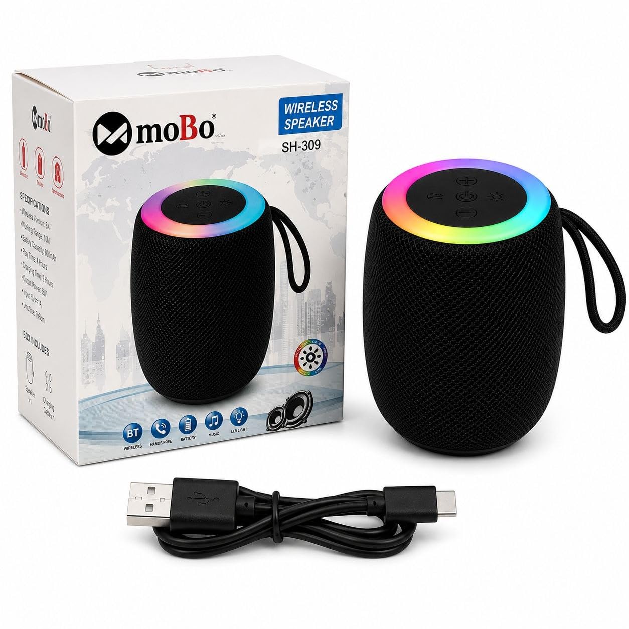 MoBo Portable Bluetooth Speaker with RGB LED Lights 800mAh - Image 4