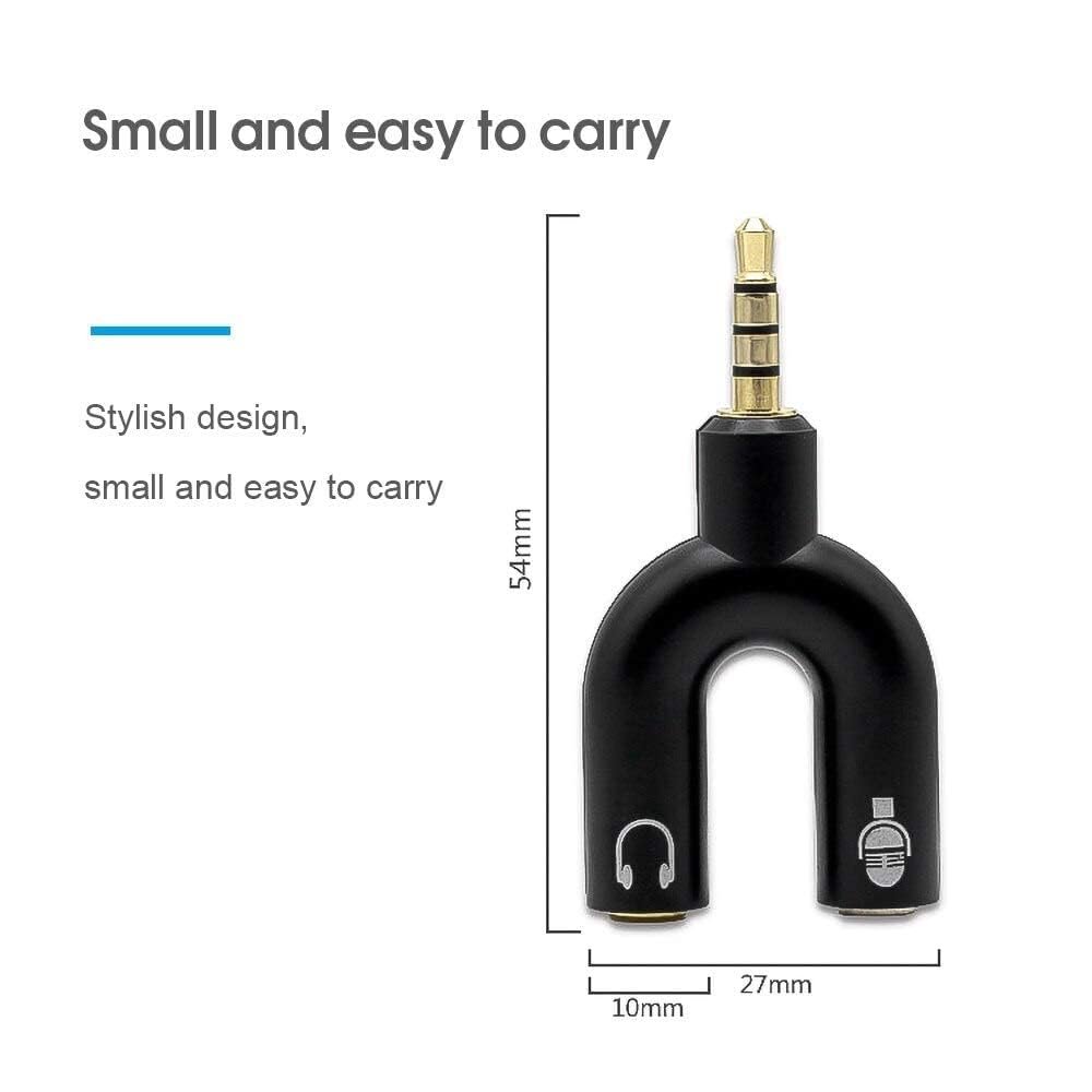 Best 3.5 mm Audio Stereo U Splitter Adapter, 3.5mm Male to 2 Port Female for Earphone, Adapter for Smartphone, Tablets, MP3 Players-(Black)- 2 Pcs
