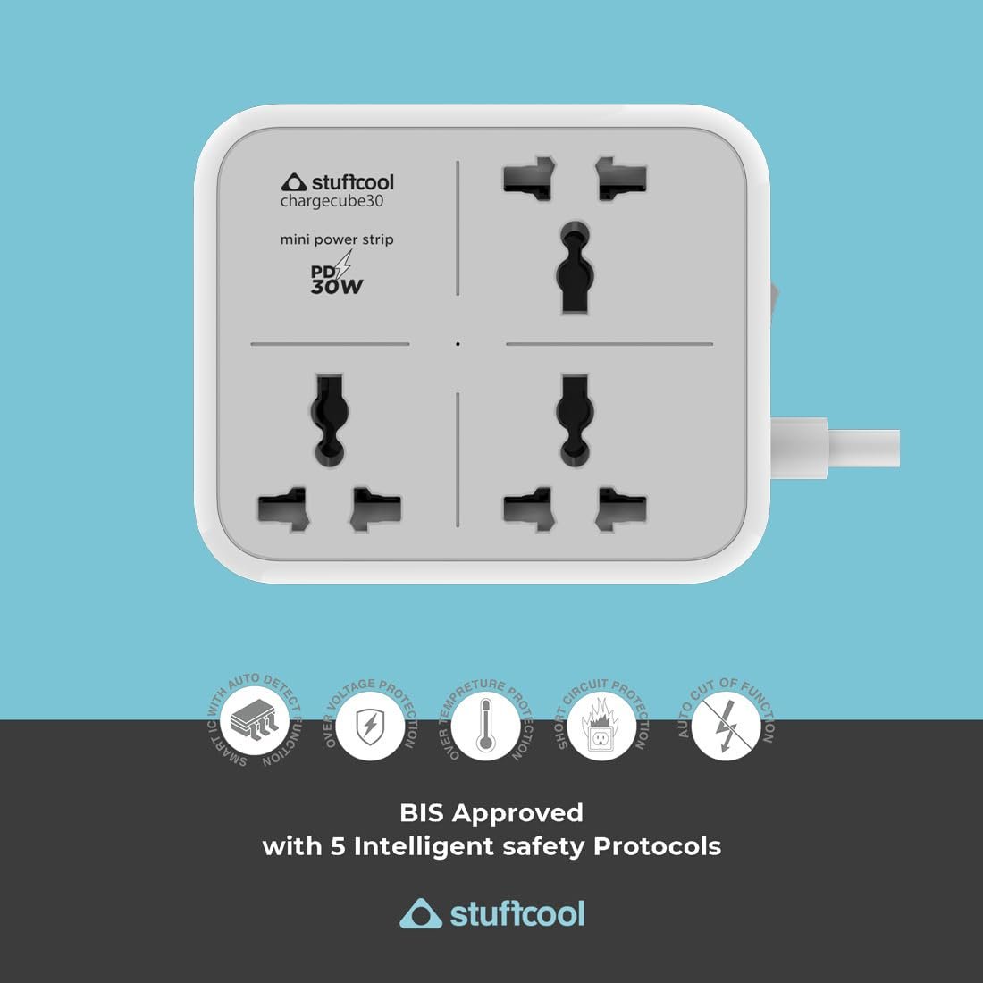 ChargeCube 30 Mini Surge Protector with 3 AC Ports and 30W Dual Port Type C PD PPS Output with Super Fast Charging, Charging iPhones 50% in 30 mins, Charges MacBook Air - Image 4