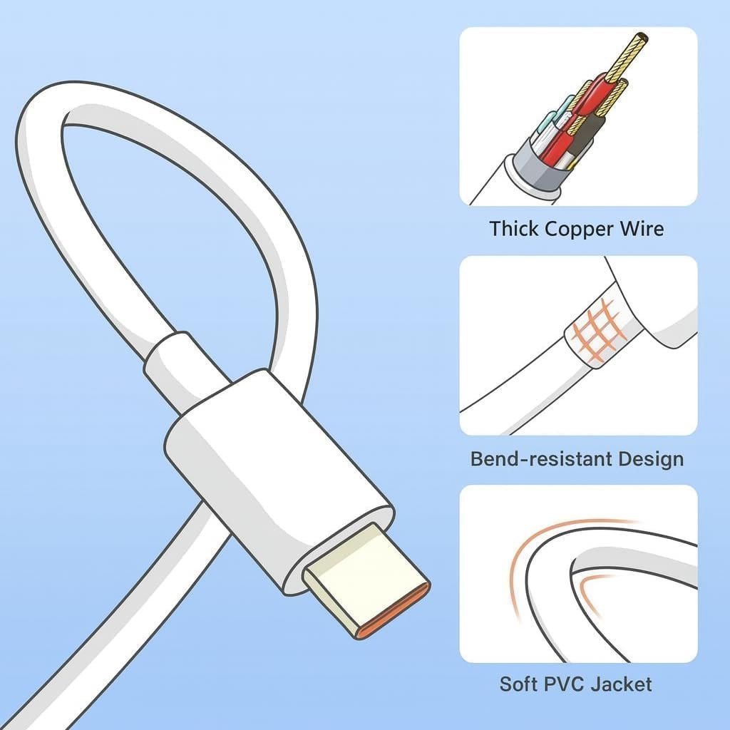 Mi USB to Type C 33W Hypercharge Cable, 3A Fast Charging Cable with Up to 480 Mbps High-Speed Data Transfer & Sync Cord Compatible With Smartphones and Devices, White (1 Meter) - Image 5