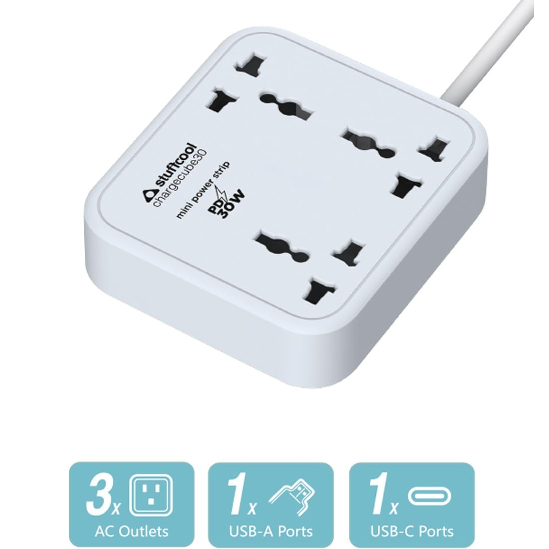 ChargeCube 30 Mini Surge Protector with 3 AC Ports and 30W Dual Port Type C PD PPS Output with Super Fast Charging, Charging iPhones 50% in 30 mins, Charges MacBook Air - Image 6