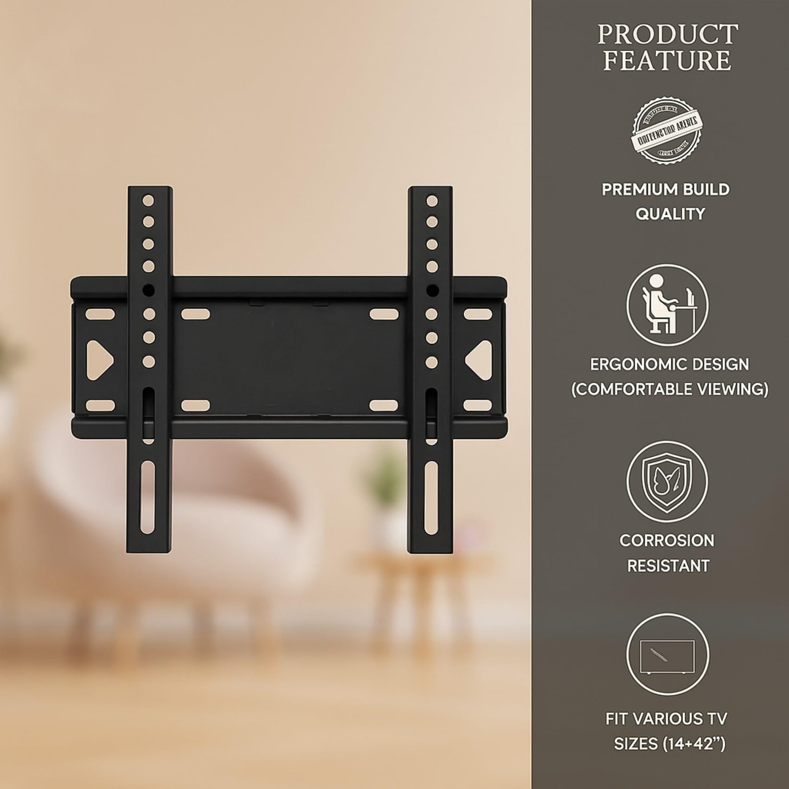 Heavy Duty TV Wall Mount Bracket for 14-42 Inch LED, LCD & Smart TVs – Universal Fixed Holder for Flat Panel Screens, Strong Wall Stand | Space-Saving Mount | Durable Fixed Bracket - Image 2