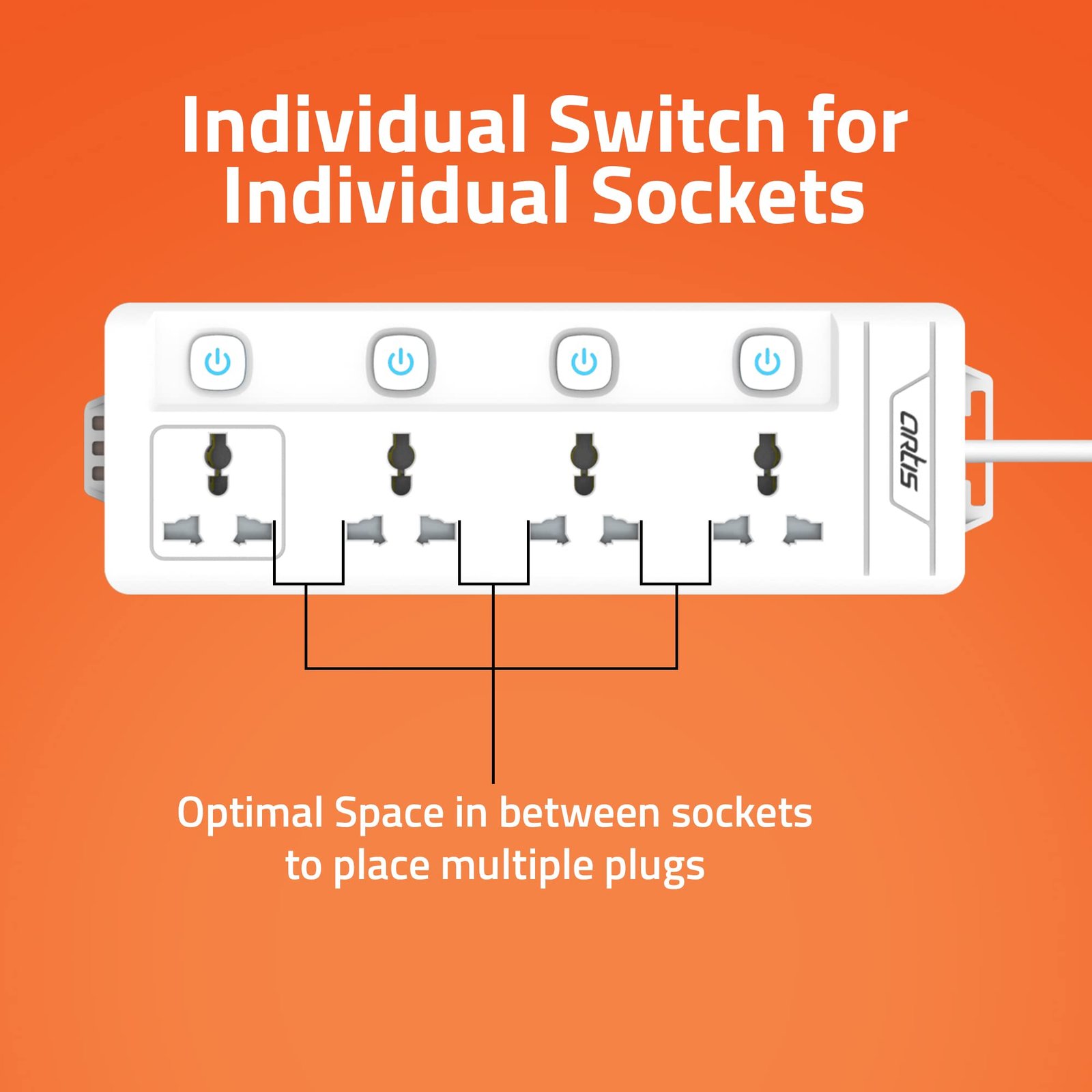 AR-4MS 4 Universal Sockets with Multi Switch Surge Protector - Image 2