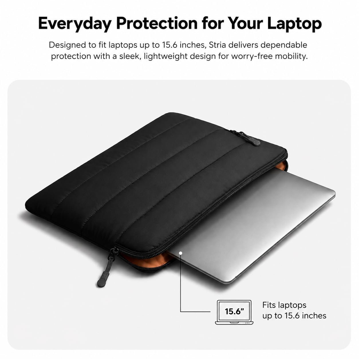 Cushioned Laptop Sleeve for 15.6 Inch Laptops, Carbon Black - Image 2