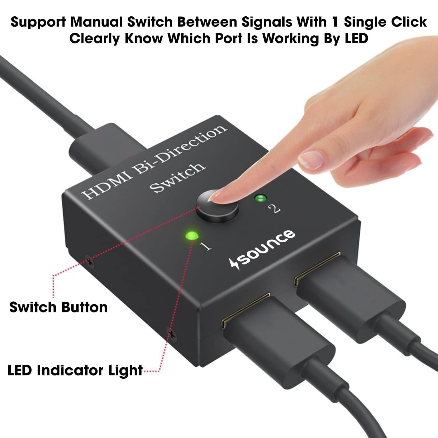 HDMI Switch 2 in 1 Out 4K 60hz HDMI Switcher 2 Port, Bi-Directional HDMI Switch Splitter 2 x 1/1 x 2, No Power Required, Sharing HD Video, PC Gaming Accessories - Image 5