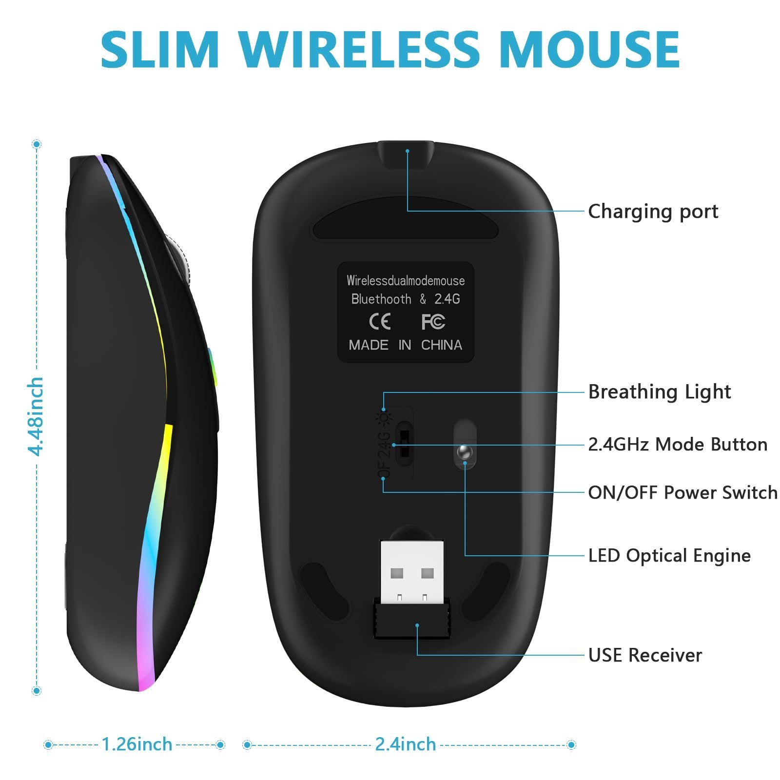 Wireless Computer Mouse for Laptop, MacBook, 2.4G USB Portable,Black - Image 7