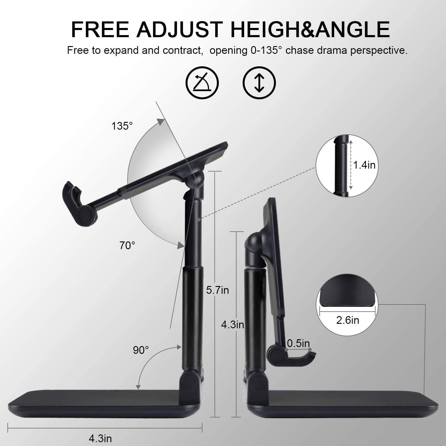 FIT YUVA Black Mobile Stand Tabletop Stand Adjustable Phone Holder and iPad Stand & for Bed, Table, Office, Video Recording Compatible with All Smartphones, Tablet - Image 5