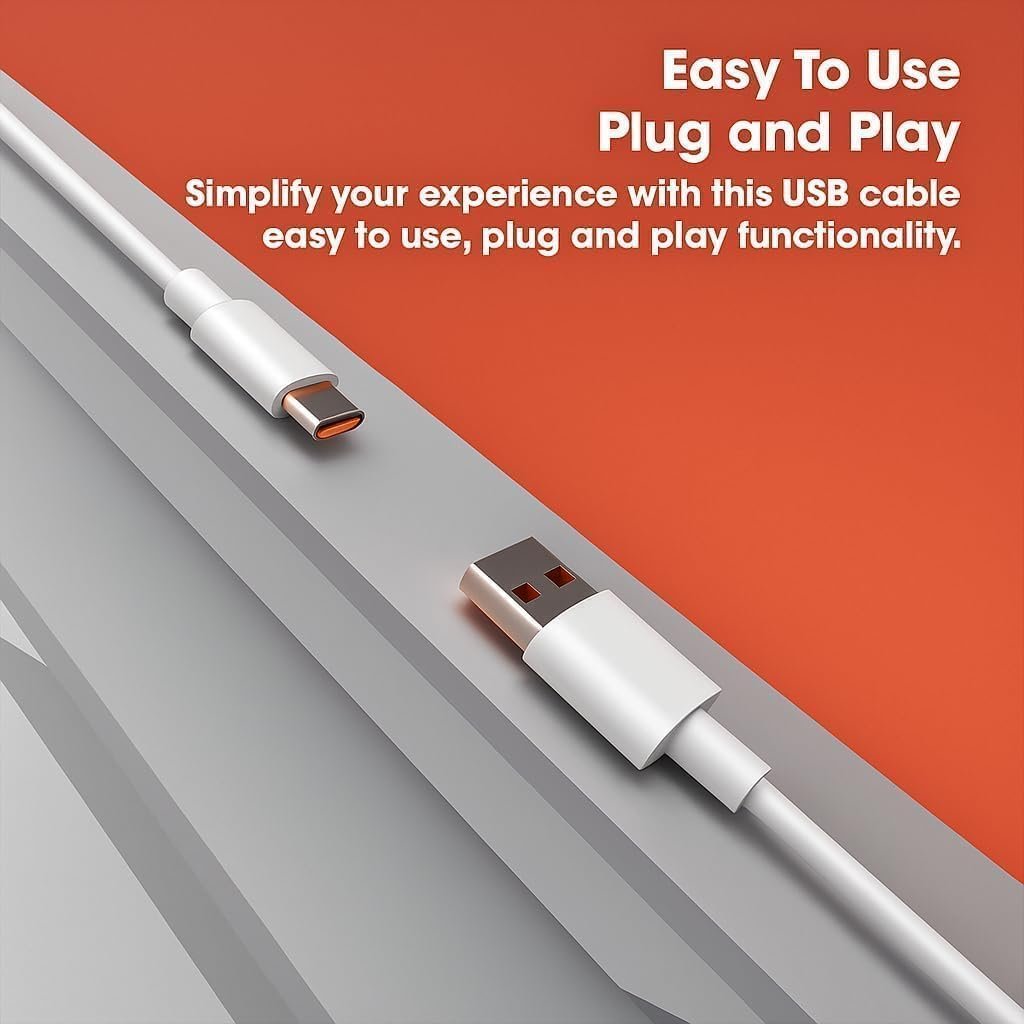 Mi USB to Type C 33W Hypercharge Cable, 3A Fast Charging Cable with Up to 480 Mbps High-Speed Data Transfer & Sync Cord Compatible With Smartphones and Devices, White (1 Meter) - Image 2