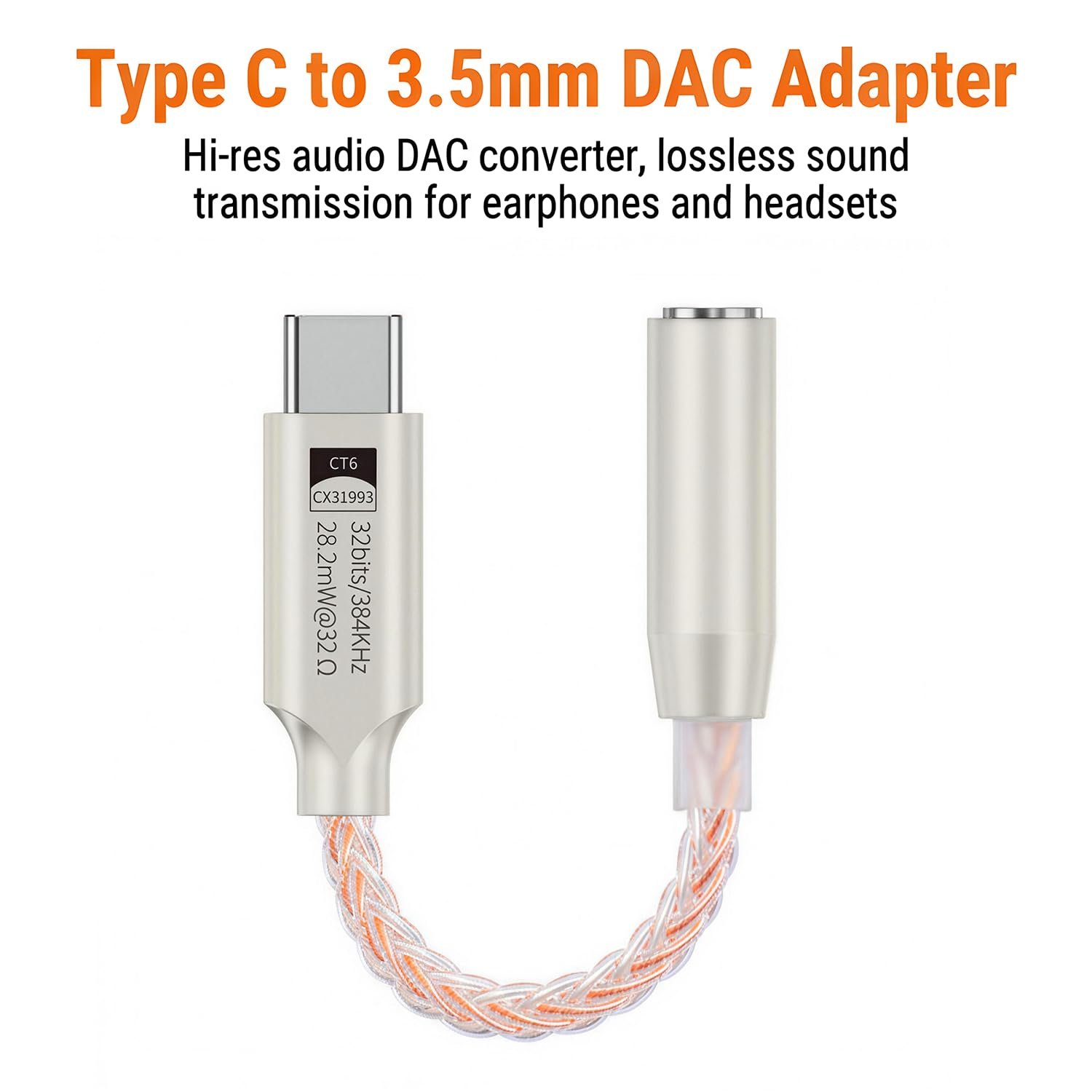 Platinum Gold CX31993 DAC Type C to 3.5mm Adapter, 32bit/384kHz HiFi Dongle, 28.2mW, Compatible with iPhone 16/15 Series, Samsung Galaxy S25/S24 & More - Image 2