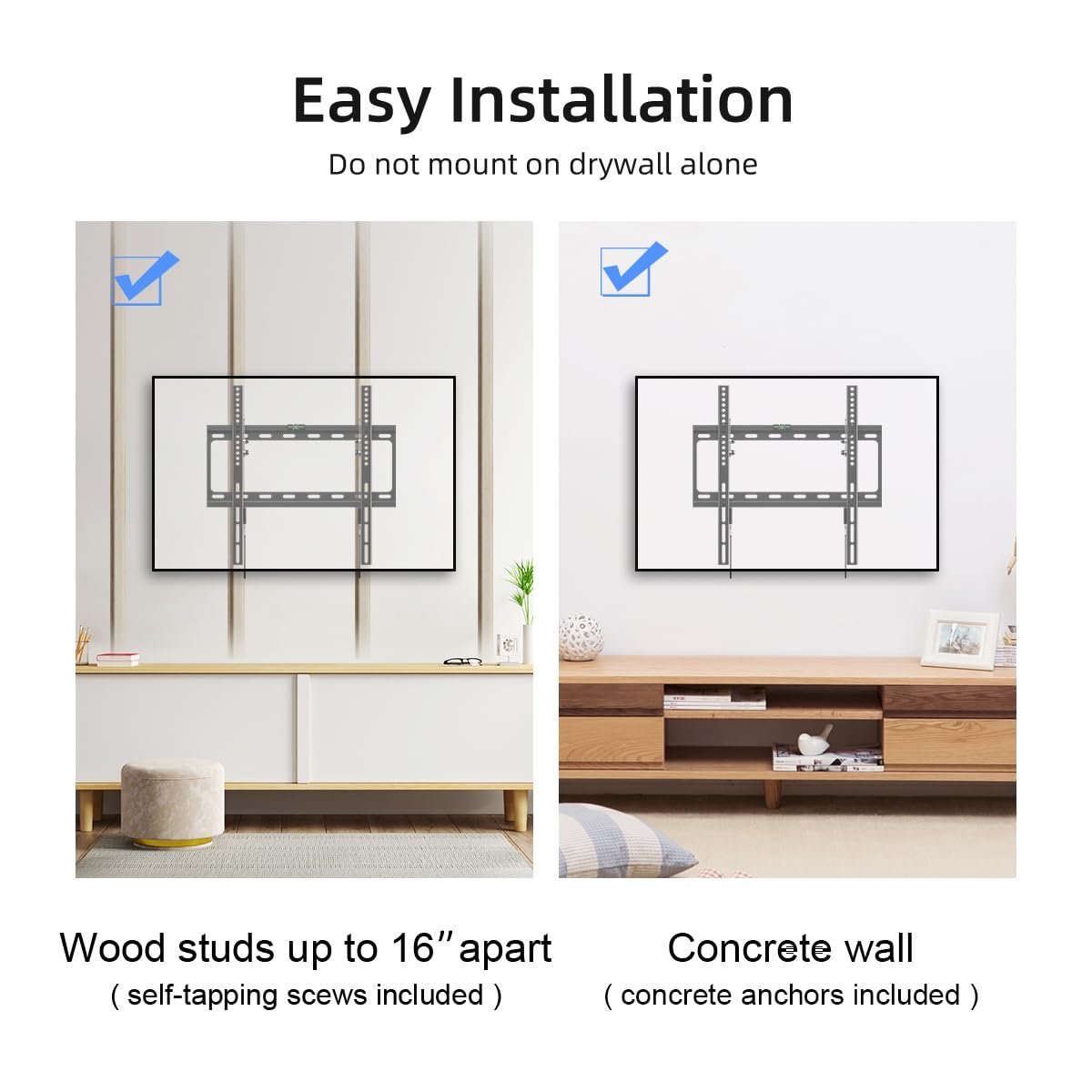 Tilt TV Wall Mount Bracket for Most 26-55 inch LED, LCD and Plasma TV, Mount with Max 400x400mm VESA and 100lbs Loading Capacity, Fits Studs 16" Apart, Low Profile with Bubble Level (MT4204) - Image 5