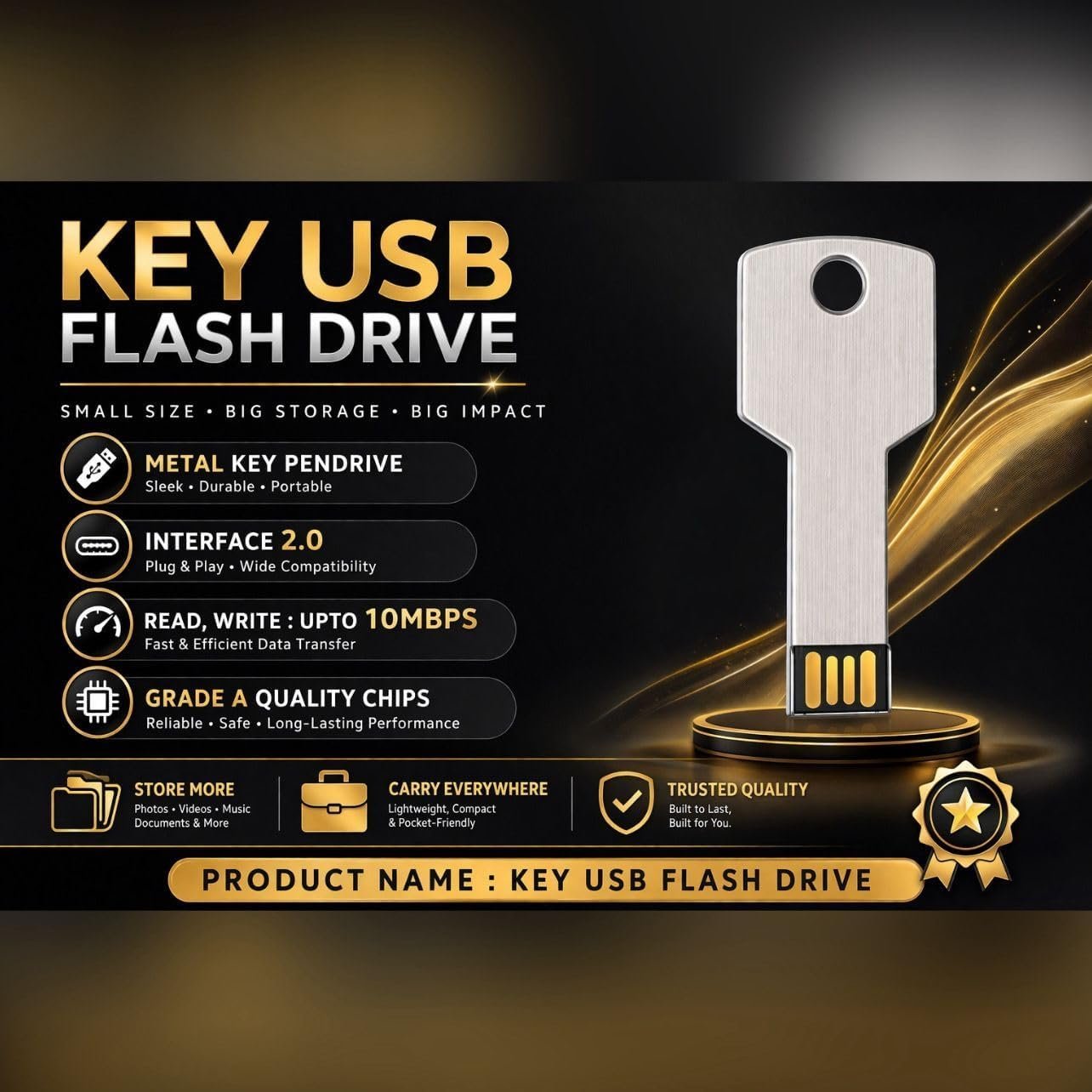 SippyTales Key Shape Pendrive, Interface 2.0, Upto 10mbps, Metal Finish, Grade A Chips, Read/Write Upto 10mbps (16, GB) - Image 4