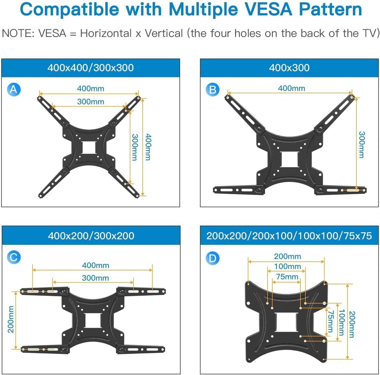 Full Motion TV Wall Mount Bracket Articulating Arms Swivels Tilts Extension Rotation for Most 13-55 Inch LED LCD Flat Curved Screen TVs, Max VESA 400x400mm up to 66lbs by - Image 2