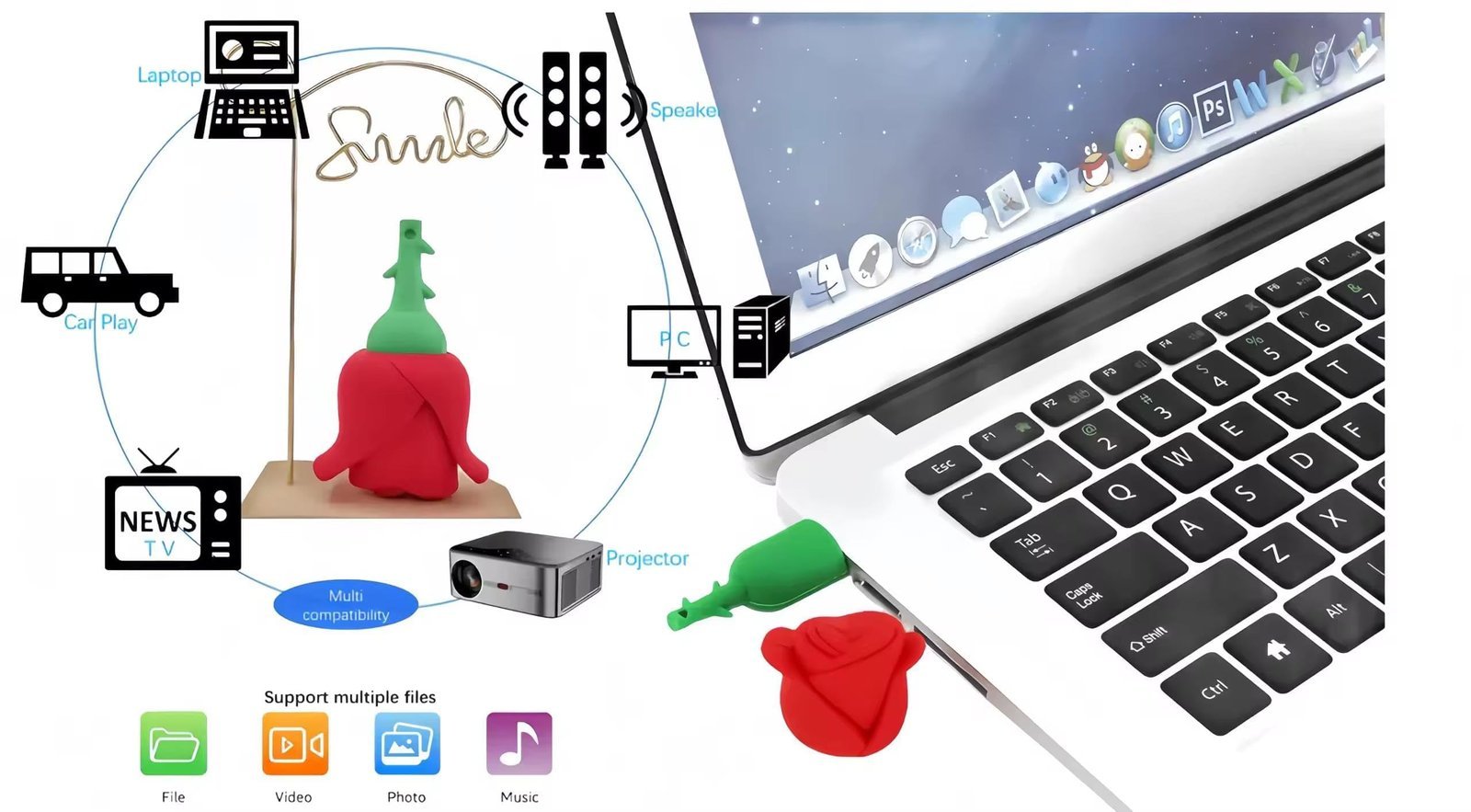 SippyTales~Rose Shaped Pendrive, Red Flower Shaped Flash Drive, High Speed Data Transfer, 2.0 Portable Data Storage Device, Speed Upto 15mbps (16, GB) - Image 3