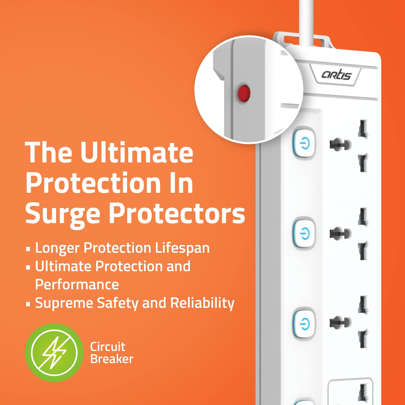 AR-4MS 4 Universal Sockets with Multi Switch Surge Protector - Image 4