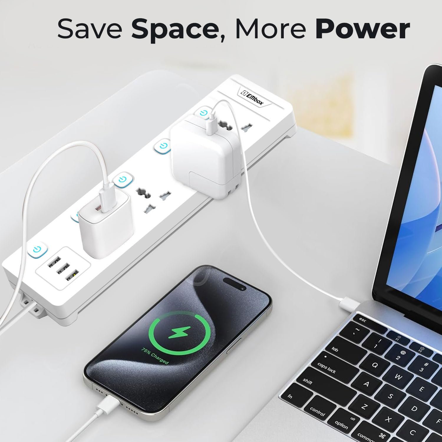 Extension Board with USB (2.4 A)| Extension Board with Switches Spike Guard | Universal Sockets, LED Indicator 2500W, 2 Meter Extension Cord - Image 3