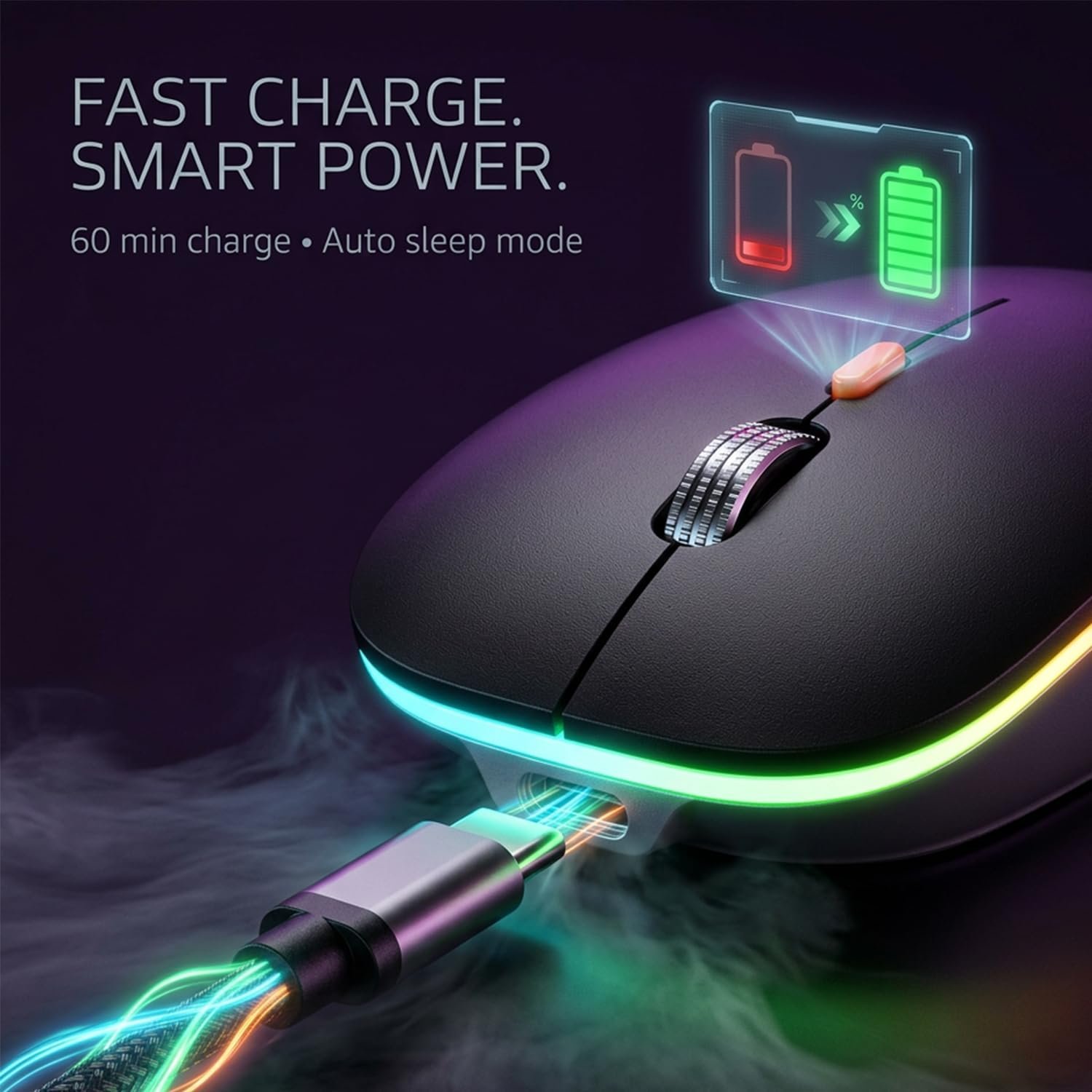 Dash Dual Bluetooth 5.1+ 5.0 & 2.4Ghz Wireless, Type-C Rechargeable Silent Click Mouse, Triple Device connectivity Windows, Mac, iOS, Android (Black) - Image 4