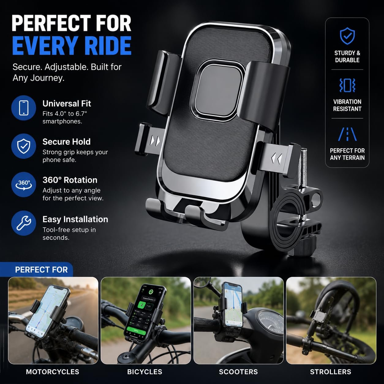 Aquira Universal Bike Mobile Holder for Bicycle & Motorcycle - Image 6