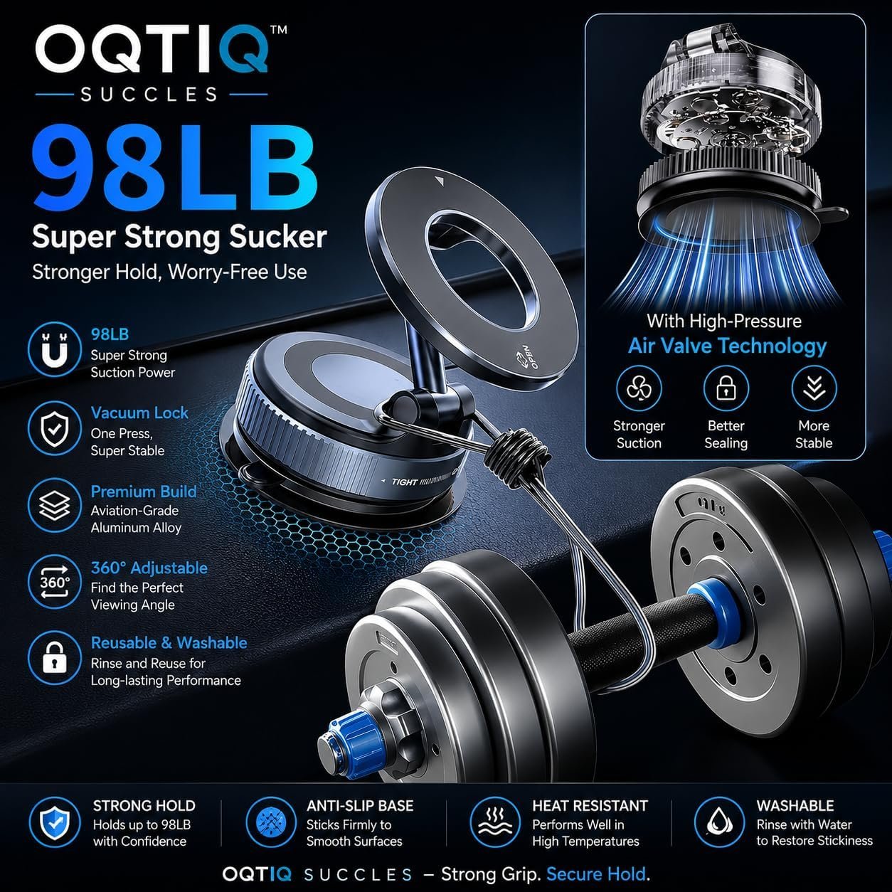 OQTIQ SUCGLES Vacuum Magnetic Phone Holder for Car, 360° Adjustable Foldable Mobile Holder with Ultra Strong Suction & Powerful Magnetic Grip, Dashboard, Windshield & Desk Mount for All Smartphones - Image 4