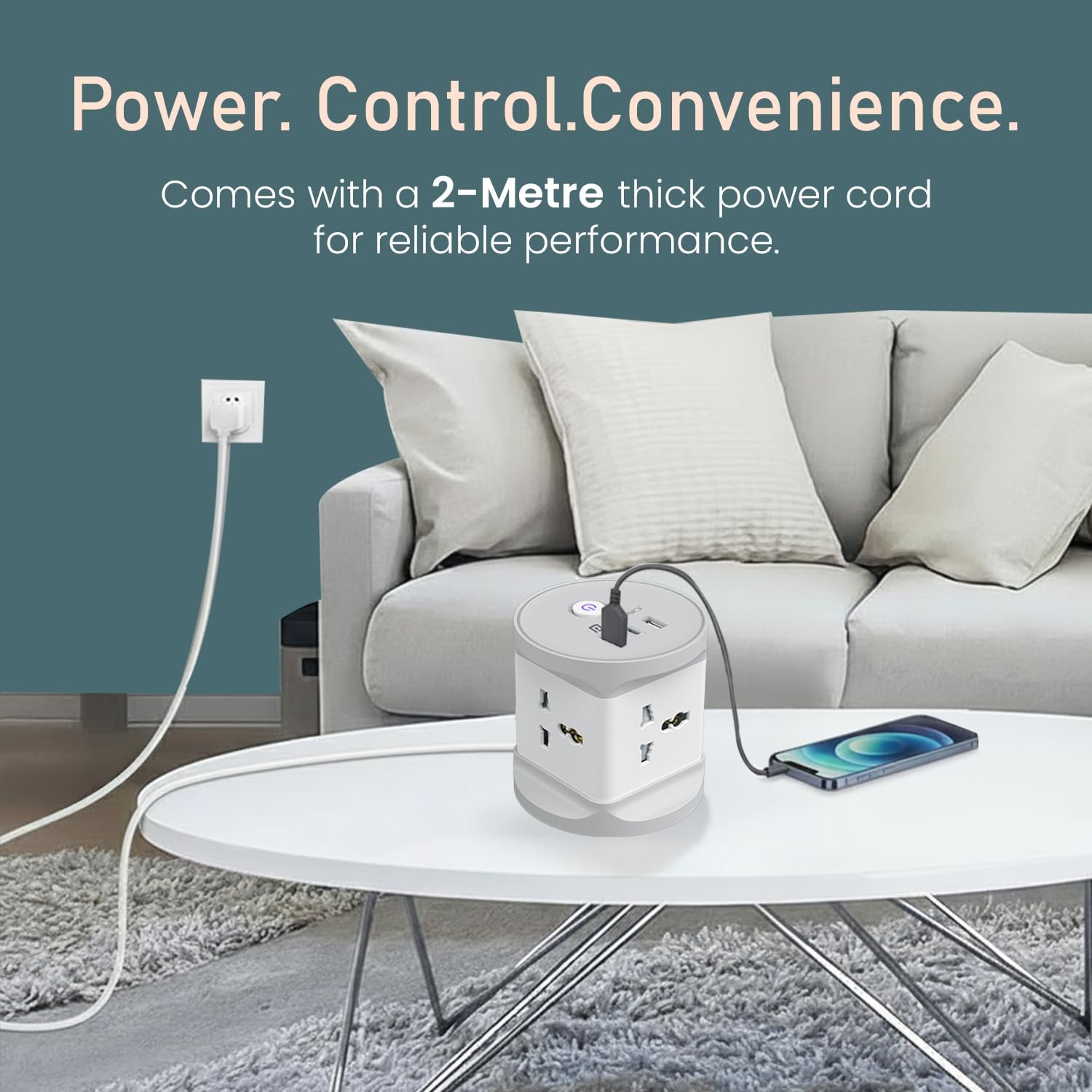 Power Plate 9 Pro, 2500W 7-in-1 Desktop Charging Station with 4X Universal Sockets, 12W USB-A & Type-C Ports, Space-Saving Power Extender, 2M Cord, Power Switch, Child Proof Shutters - Image 5