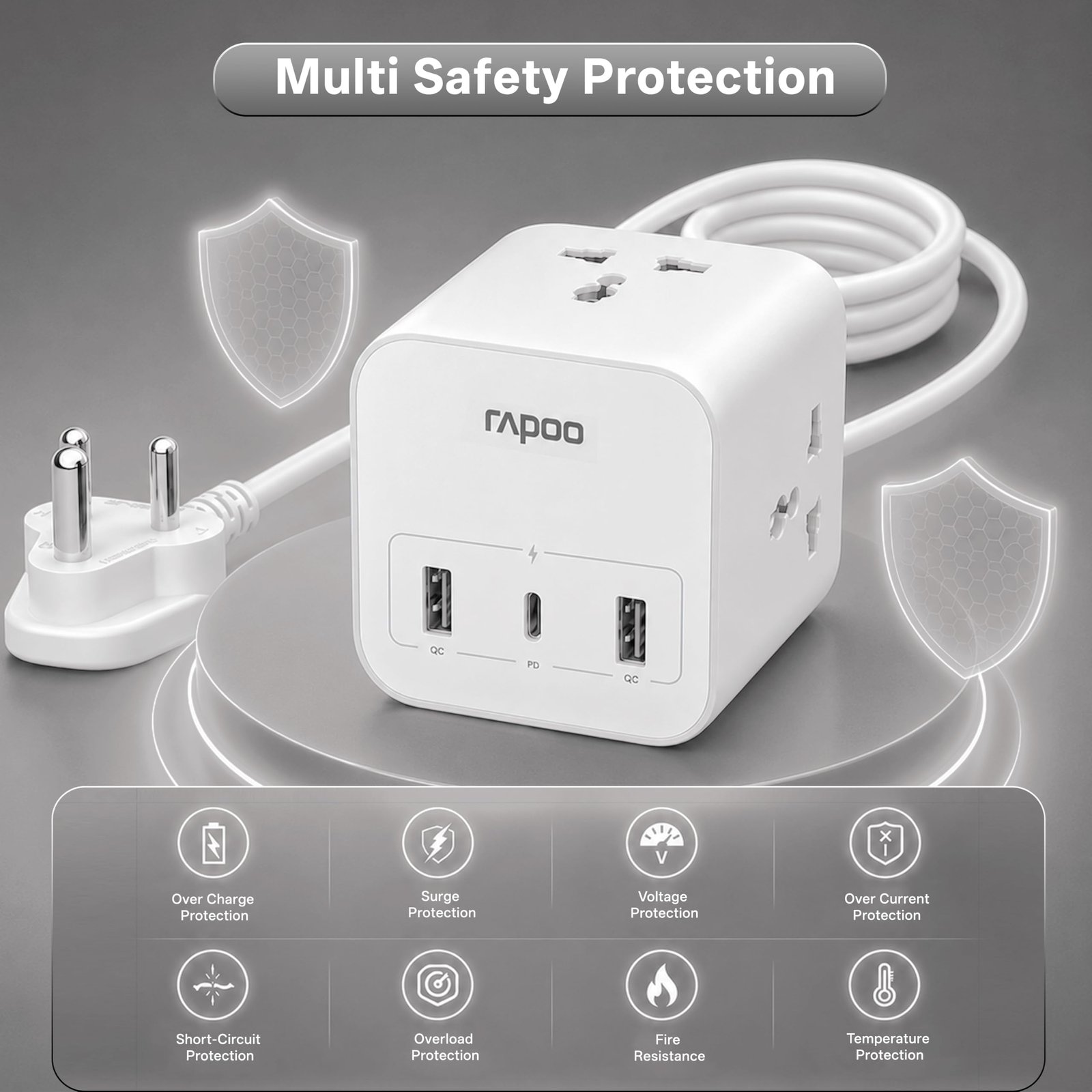 SP30 6in1, Heavy Duty Power Extension, 3 AC Socket, 2 USB A, 1 Type C - Image 2