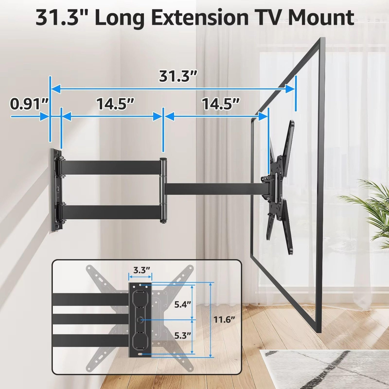 26-65 inches TV Wall Mount, 817 mm Extension, 90 Degree Viewing Angle, 20 Degree Tilt, 40 kg Load Capacity - Image 2