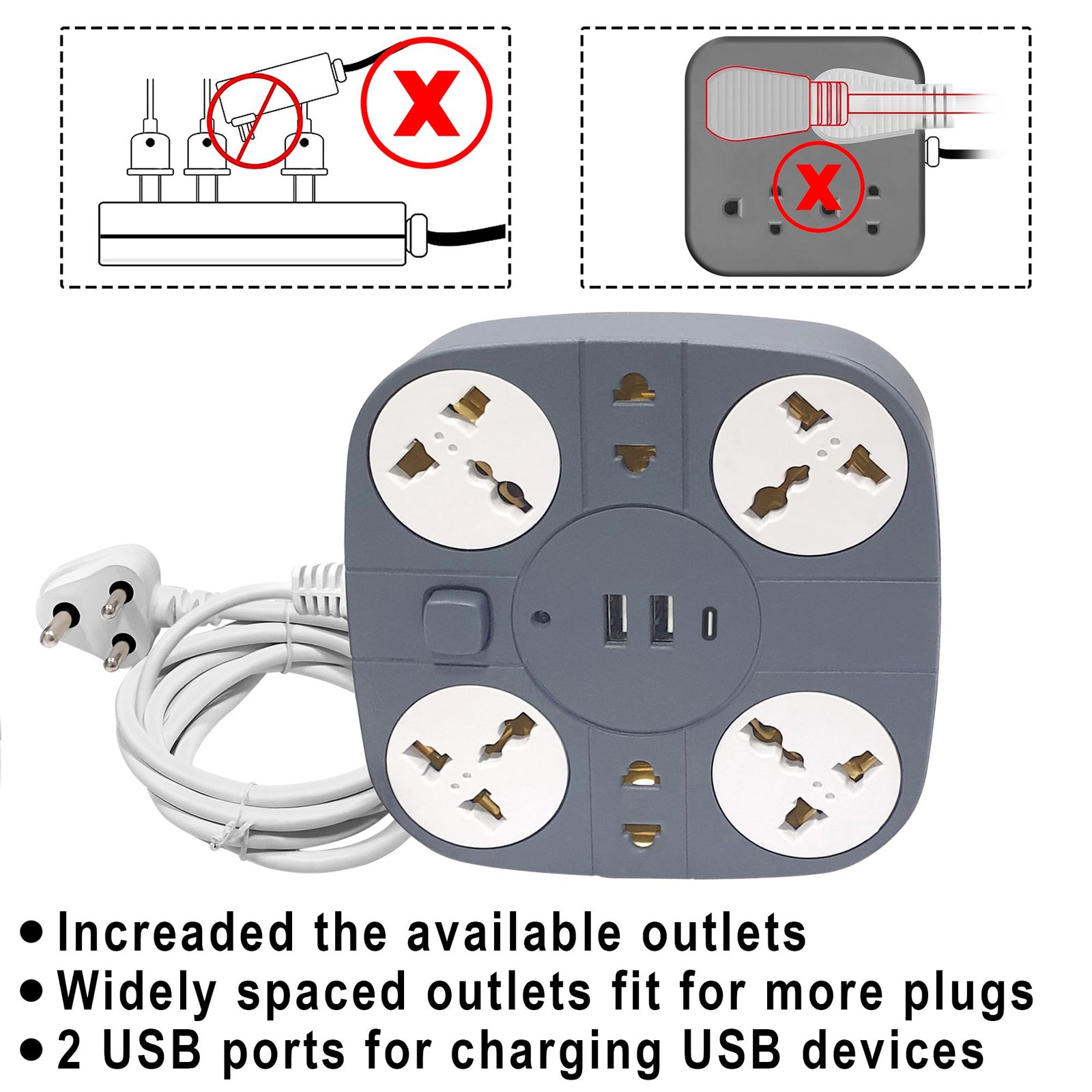 Extension Board with USB Port (Grey, 10 Meter) - Image 4