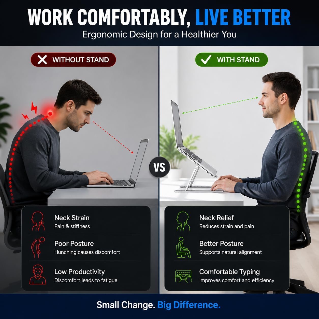 Aluminum Foldable Laptop Stand for Desk, Adjustable Ergonomic Notebook Stand, Portable Ventilated Laptop Riser Compatible with MacBook, HP, Dell, Lenovo, ASUS & Laptops Up to 17.3 Inch - Image 4