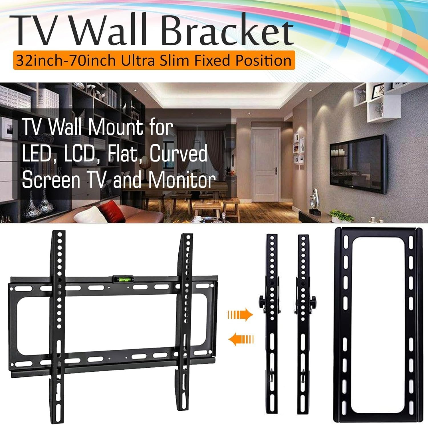 TV Wall Bracket Mount for 32-70 inch TVs, Ultra Heavy Duty TV Wall Mount With Bubble Level VESA 200 x 200mm to 600 x 400mm for Flat & Curved TV Load Capacity Up to 50KG For LED LCD OLED Plasma Screens - Image 7