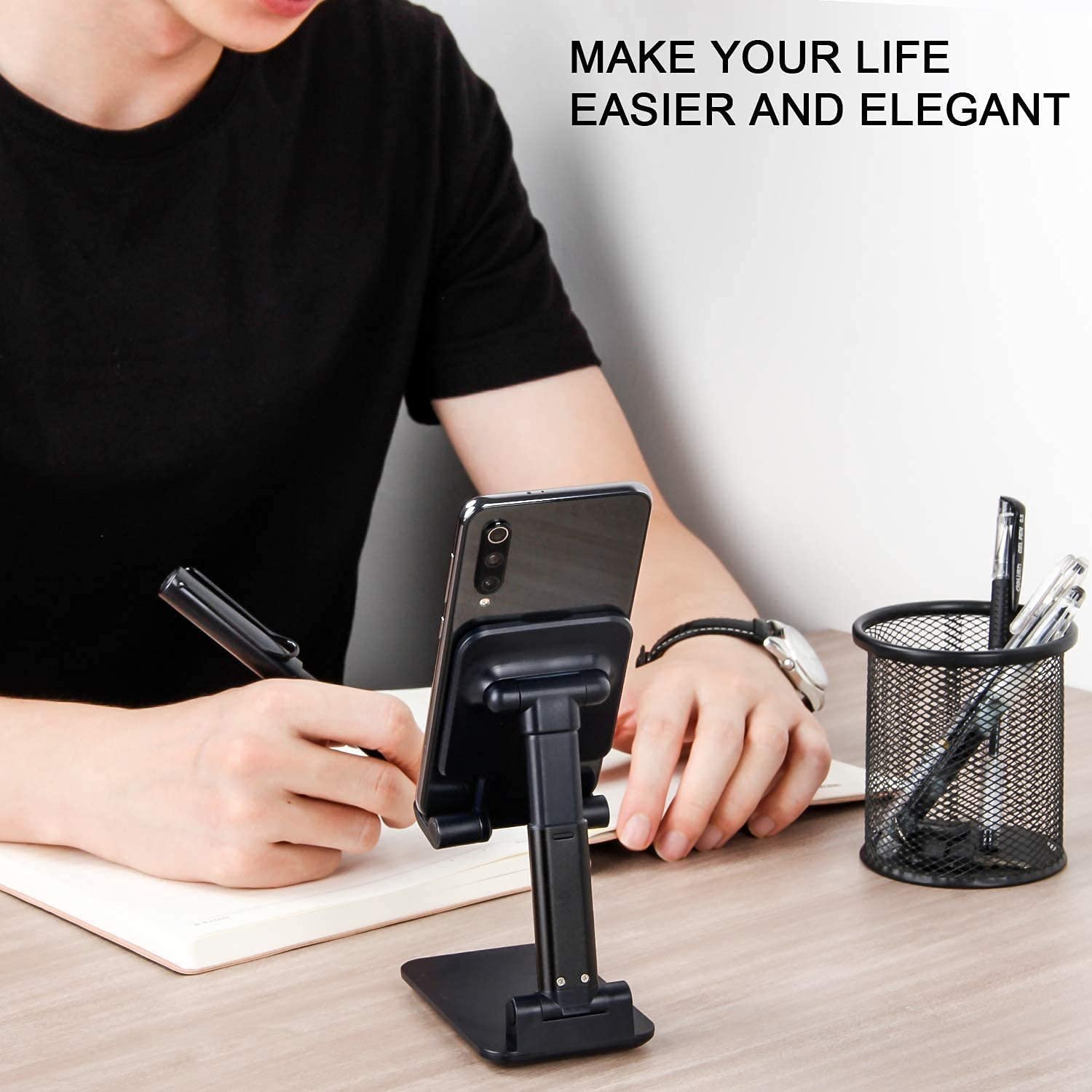 FIT YUVA Black Mobile Stand Tabletop Stand Adjustable Phone Holder and iPad Stand & for Bed, Table, Office, Video Recording Compatible with All Smartphones, Tablet - Image 2