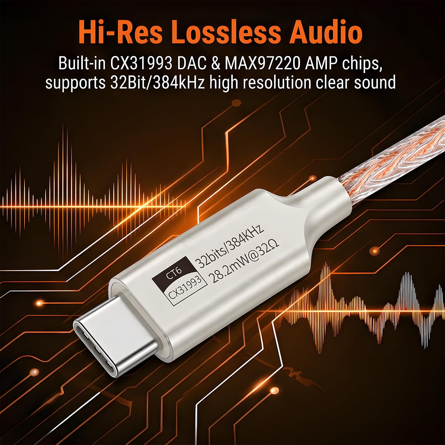 Platinum Gold CX31993 DAC Type C to 3.5mm Adapter, 32bit/384kHz HiFi Dongle, 28.2mW, Compatible with iPhone 16/15 Series, Samsung Galaxy S25/S24 & More - Image 3