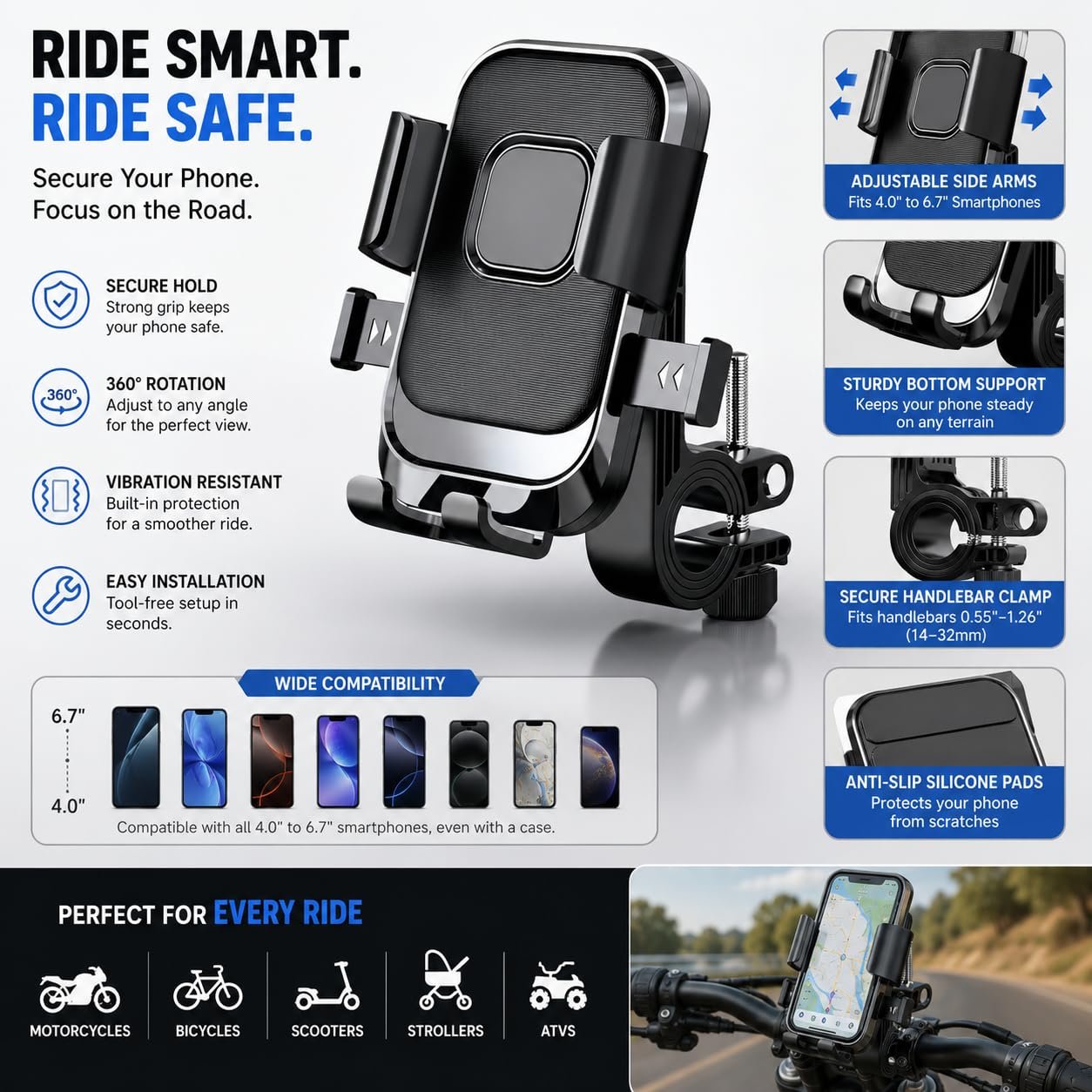Aquira Universal Bike Mobile Holder for Bicycle & Motorcycle - Image 4