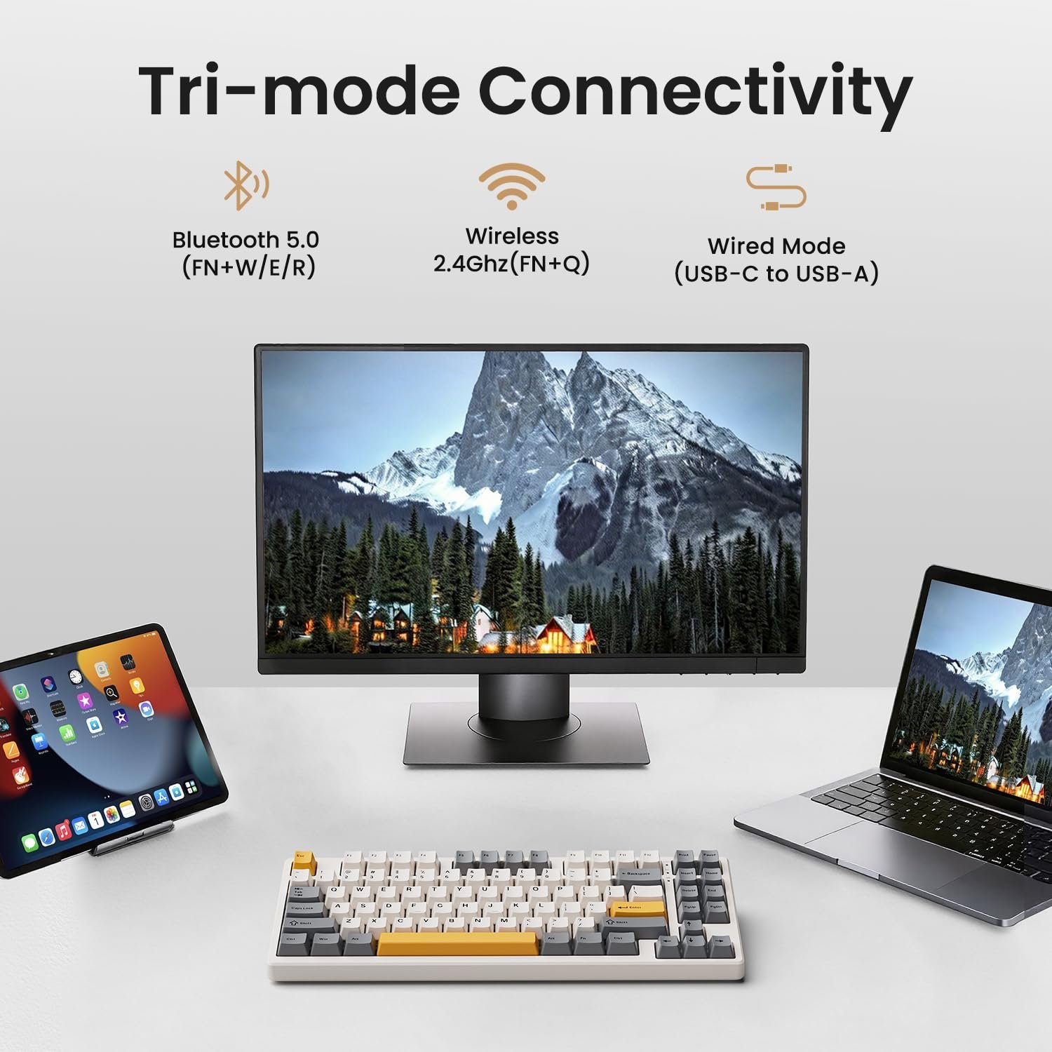 Wireless Mechanical Keyboard, Creamy Sound Board Gaming Keyboard with Bluetooth/2.4GHz/USB-C, 75% 85 Keys, Hot Swappable Compact Keyboard for Win/Mac - Image 2