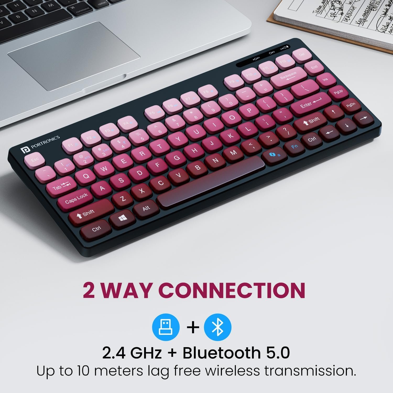 Bubble Multimedia Wireless Keyboard 2.4 GHz & Bluetooth 5.0 Connectivity, Noiseless Experience, Compact Size for iOS iPad Air, Pro, Mini, Android, Windows Tablets PC Smartphone(Purple) - Image 2