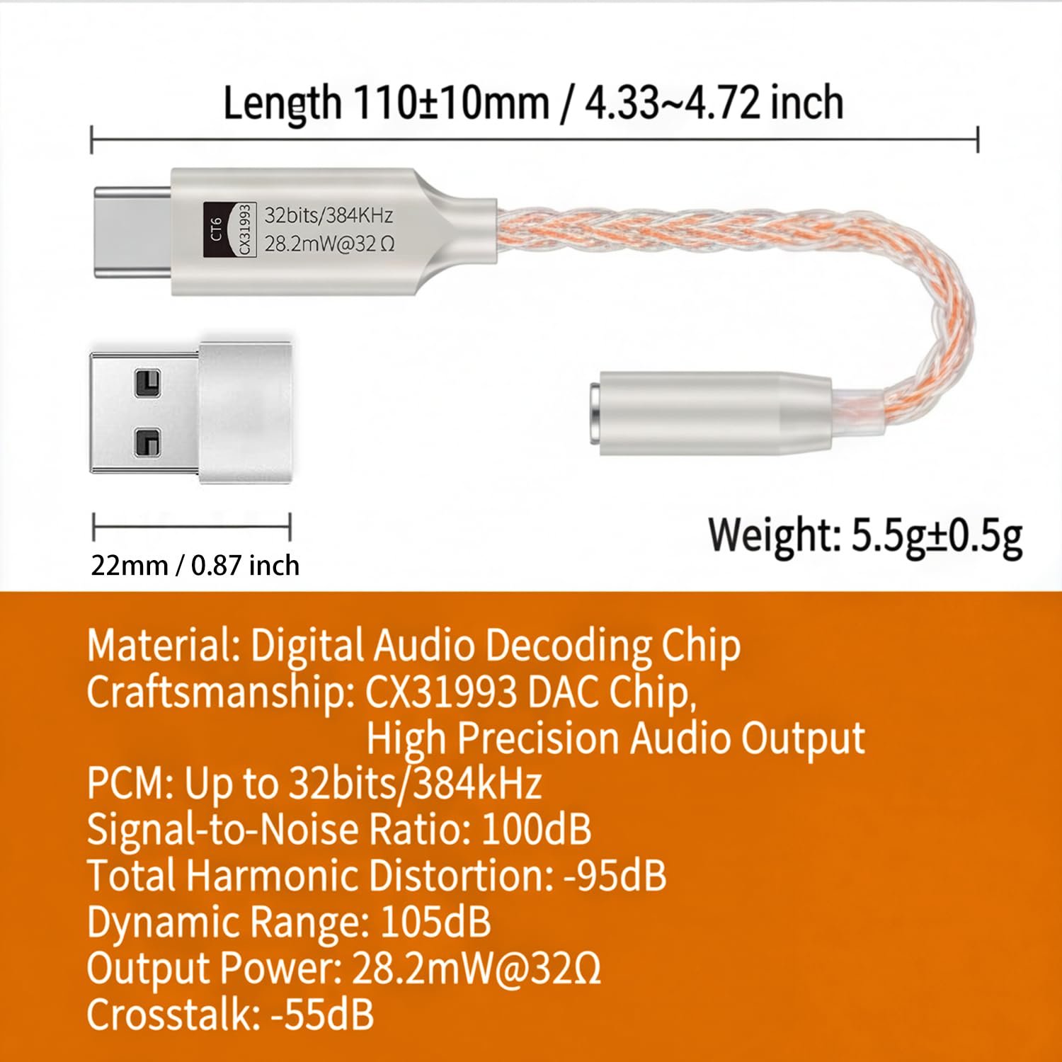 Platinum Gold CX31993 DAC Type C to 3.5mm Adapter, 32bit/384kHz HiFi Dongle, 28.2mW, Compatible with iPhone 16/15 Series, Samsung Galaxy S25/S24 & More - Image 7