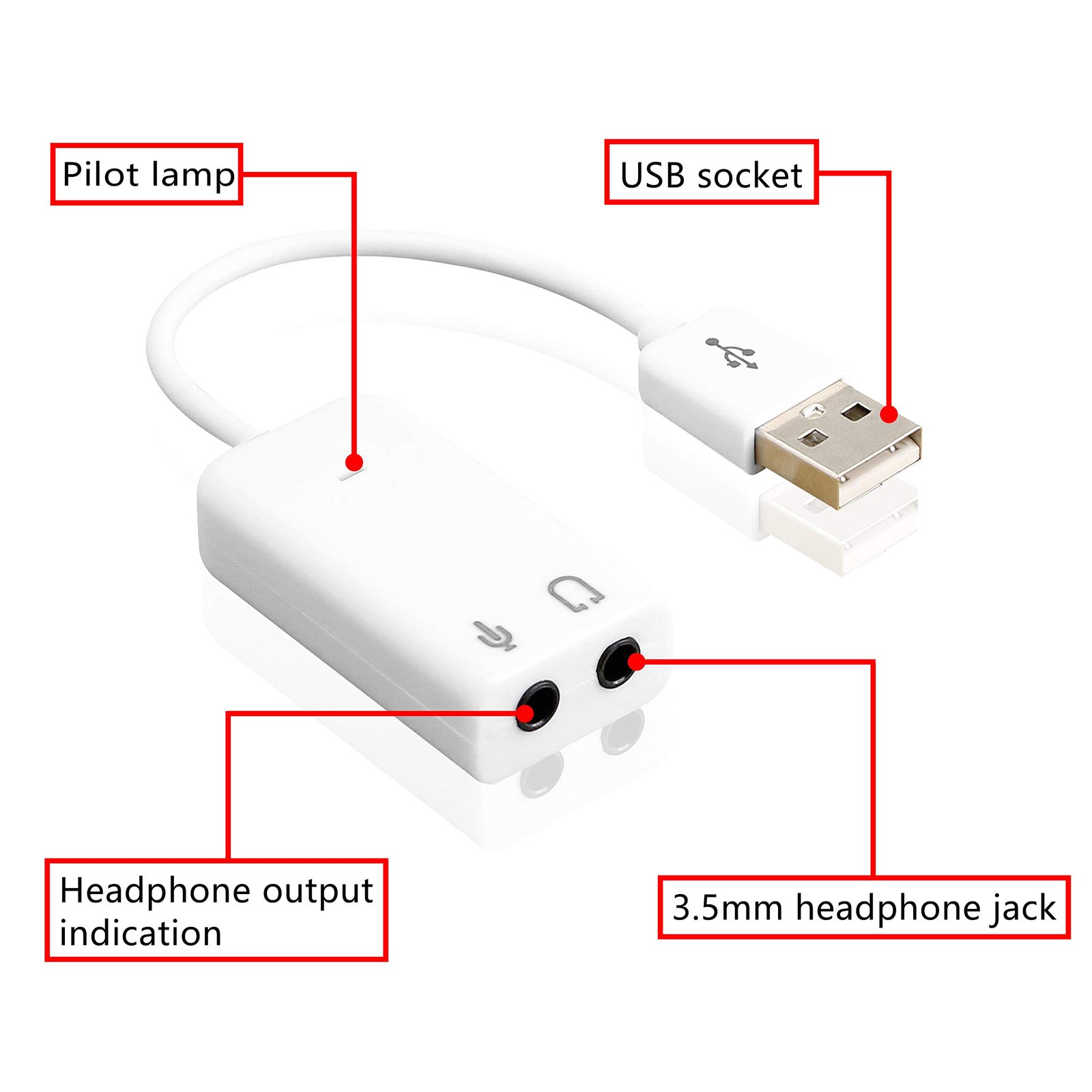 7.1 USB External Sound Card Audio Adapter LEIHONG USB2.0 to 3.5MM Audio Output Microphone Input Converter Plug and Play for Windows/Vista/Win7/Linux/WinCE/Android/Mac-White - Image 2