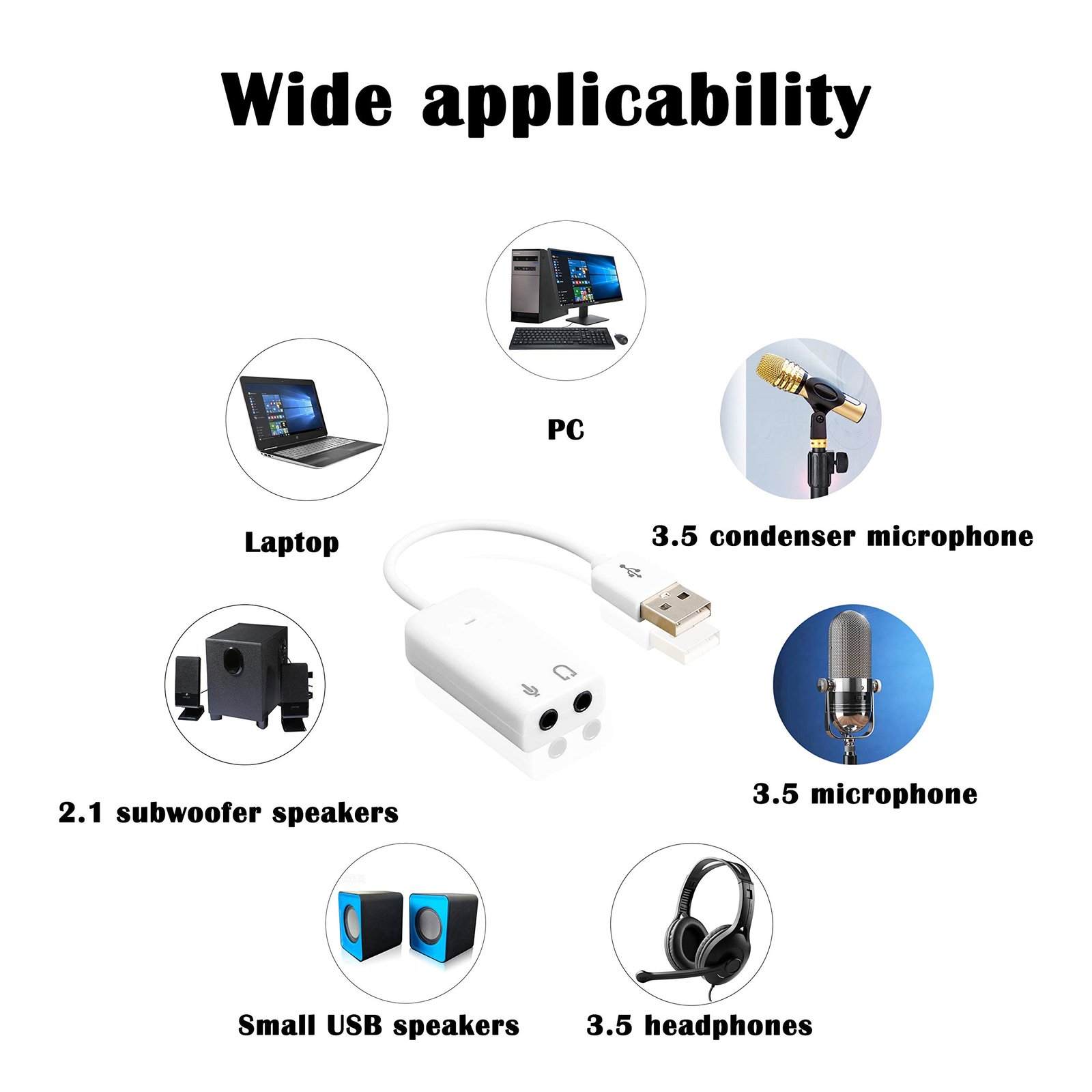 7.1 USB External Sound Card Audio Adapter LEIHONG USB2.0 to 3.5MM Audio Output Microphone Input Converter Plug and Play for Windows/Vista/Win7/Linux/WinCE/Android/Mac-White - Image 5