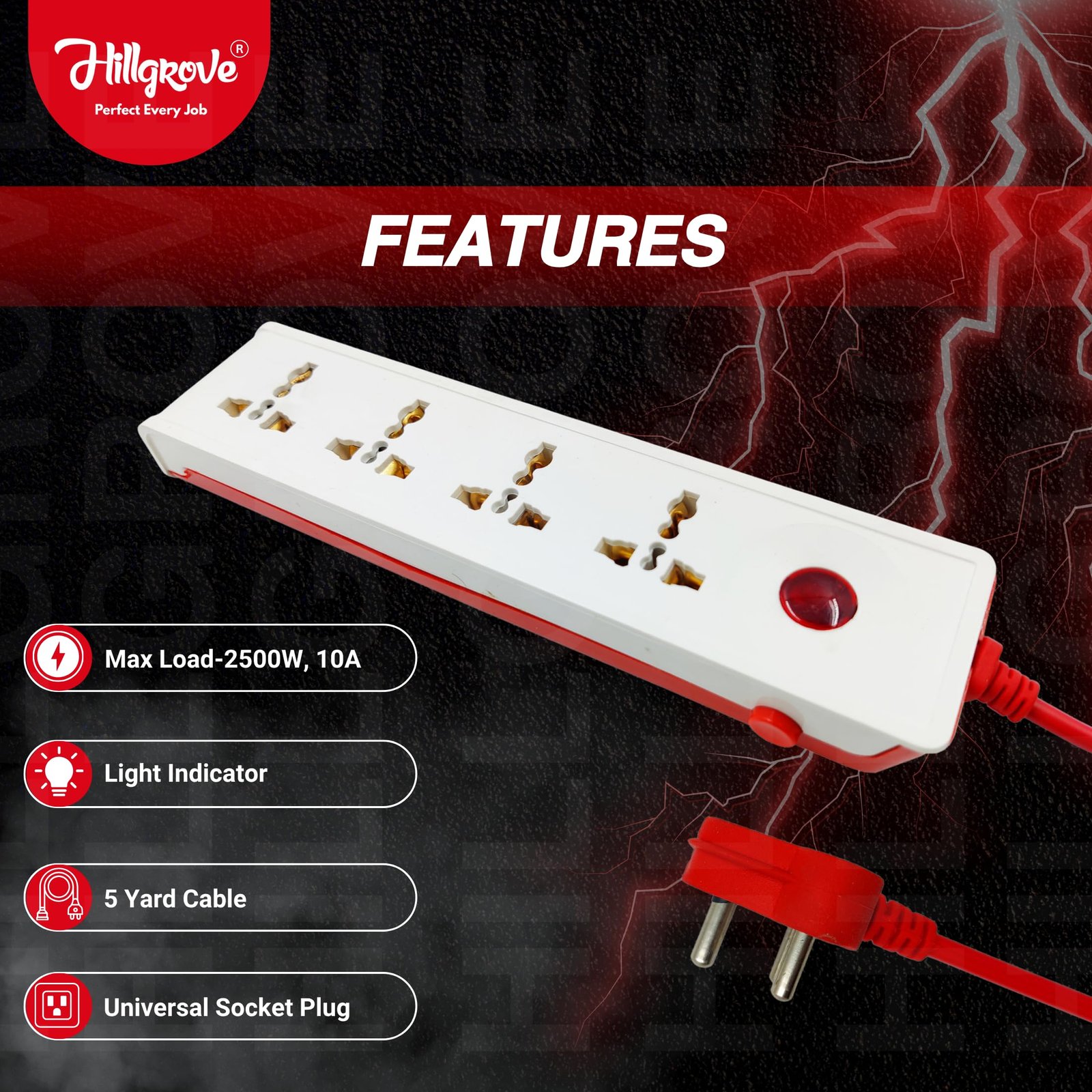 5 Meter Long Cable Power Extension Board with 4 Universal Socket and 1 Switch Surge Protector Board for Computer/Laptop/Fridge 4 Socket Extension Boards (White) - Image 4