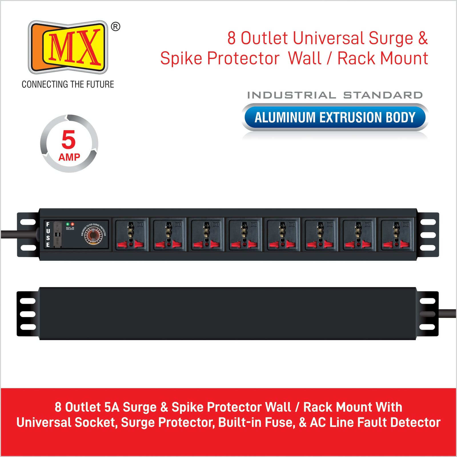 8 Socket Surge Protector Universal Socket with 3 Meters Heavy Duty Cable Overload Protection Extension Cord Comes with 1500W 5 AMP Socket Spike Guard - Image 2